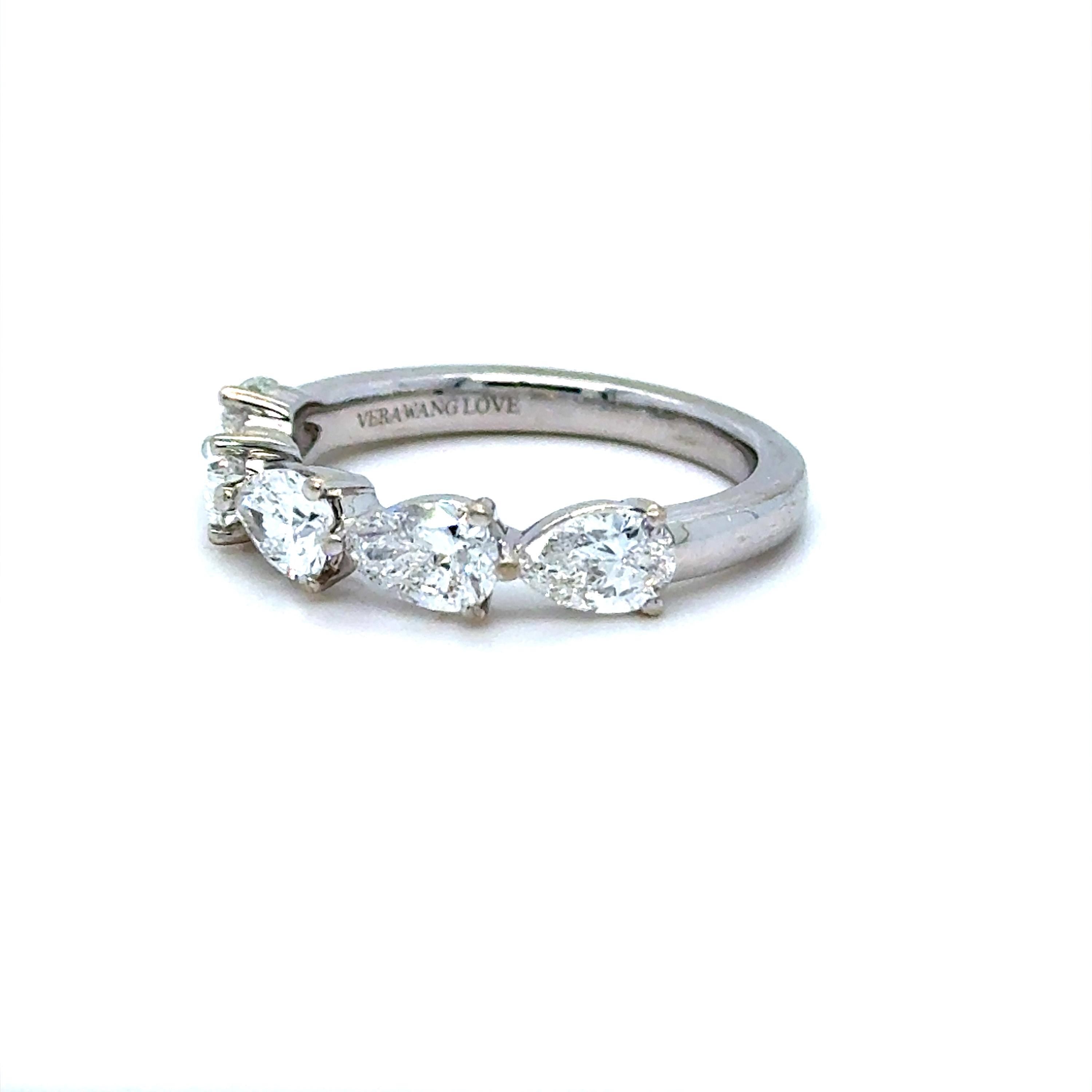 Vintage 14K White Gold Pear Diamond Wedding Band, Vera Wang