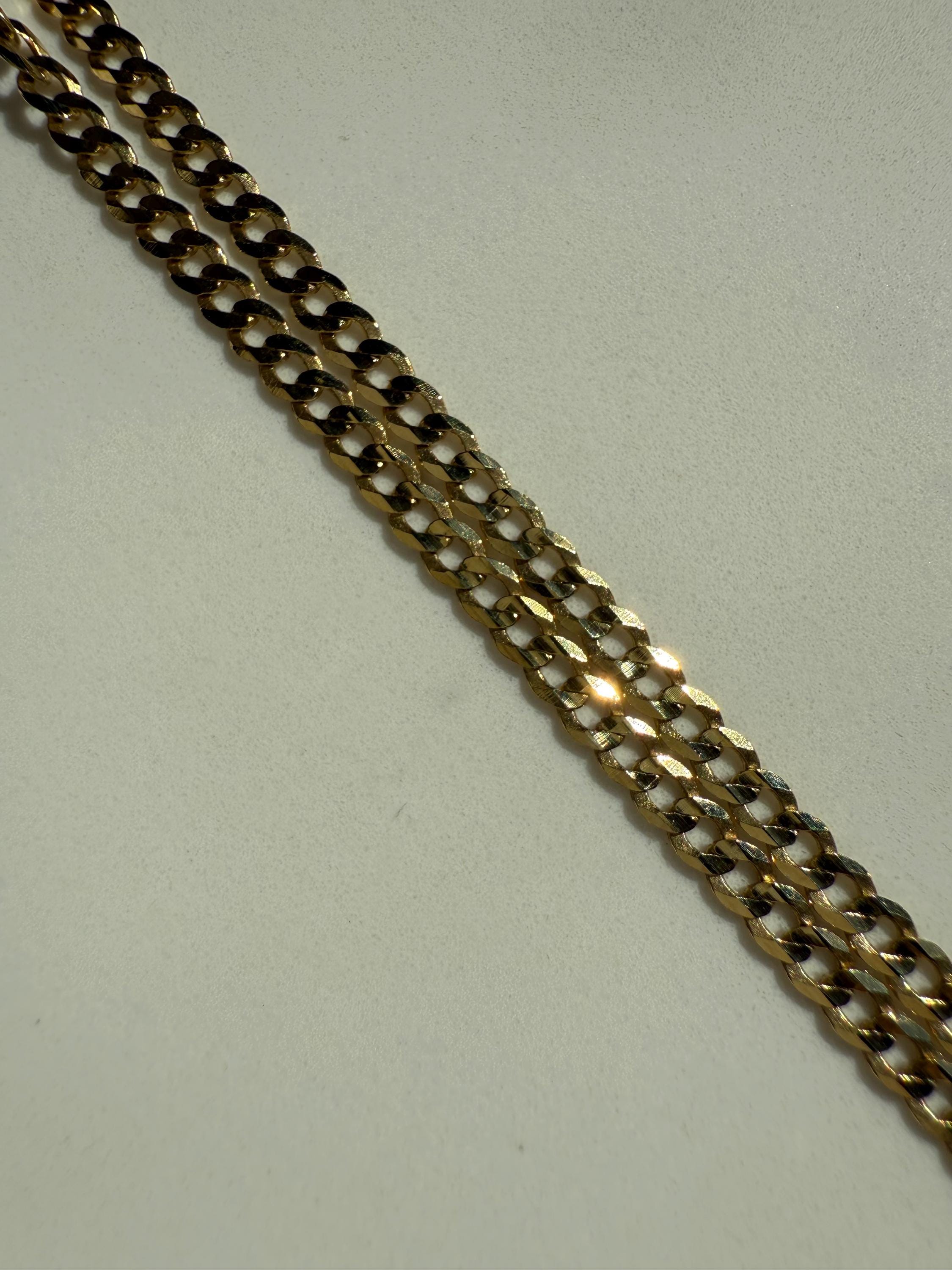 Mini Cuban 14K Yellow Gold Chain with Diamond Letter Disc and Clip Charm Holder.