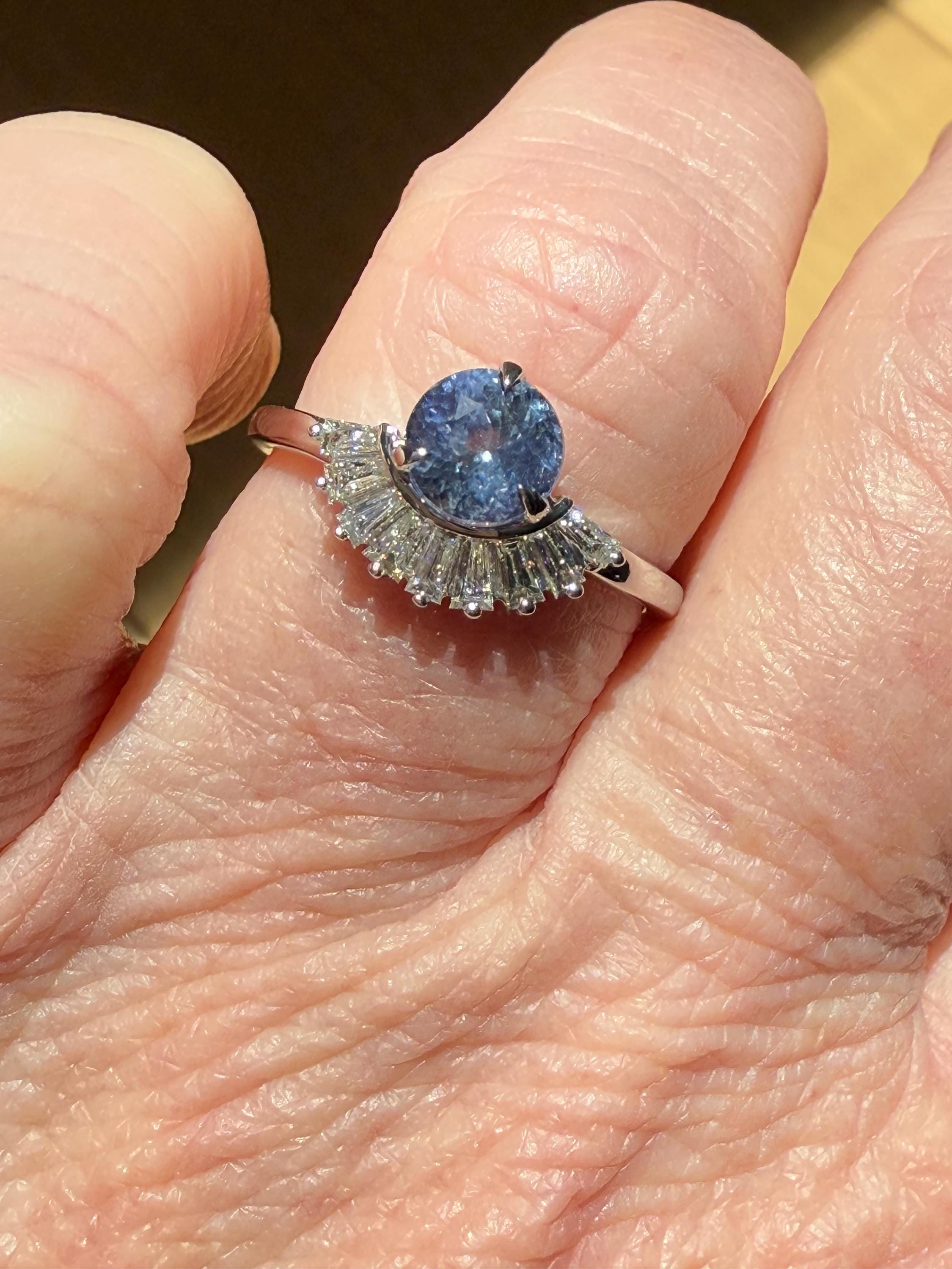 Cornflower Blue Sapphire and Baguette Diamond Ring Engagement Ring.
