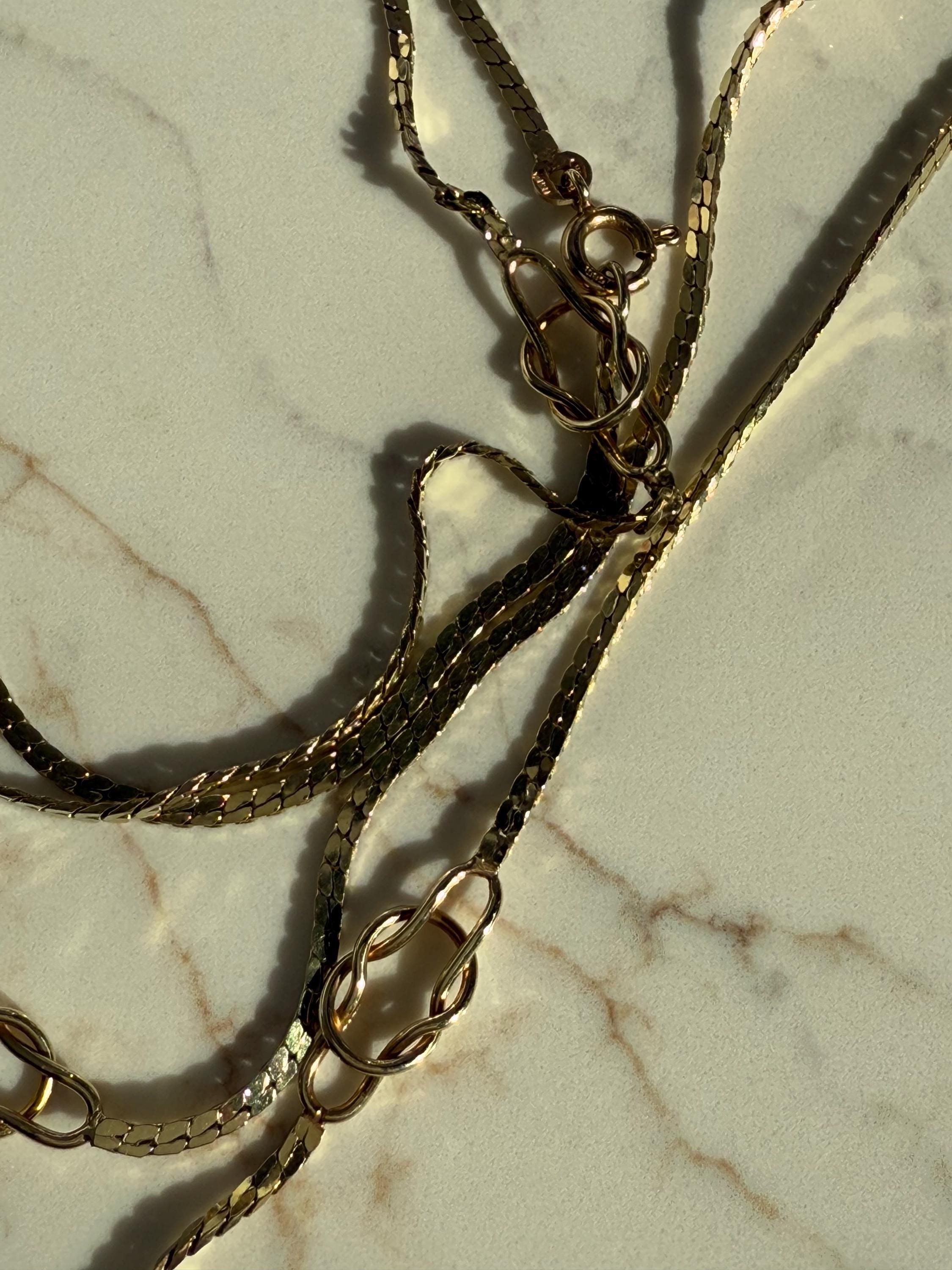 Long Italian Vintage 14K Yellow Gold "S" Chain with Knot Stations, 36 inches.