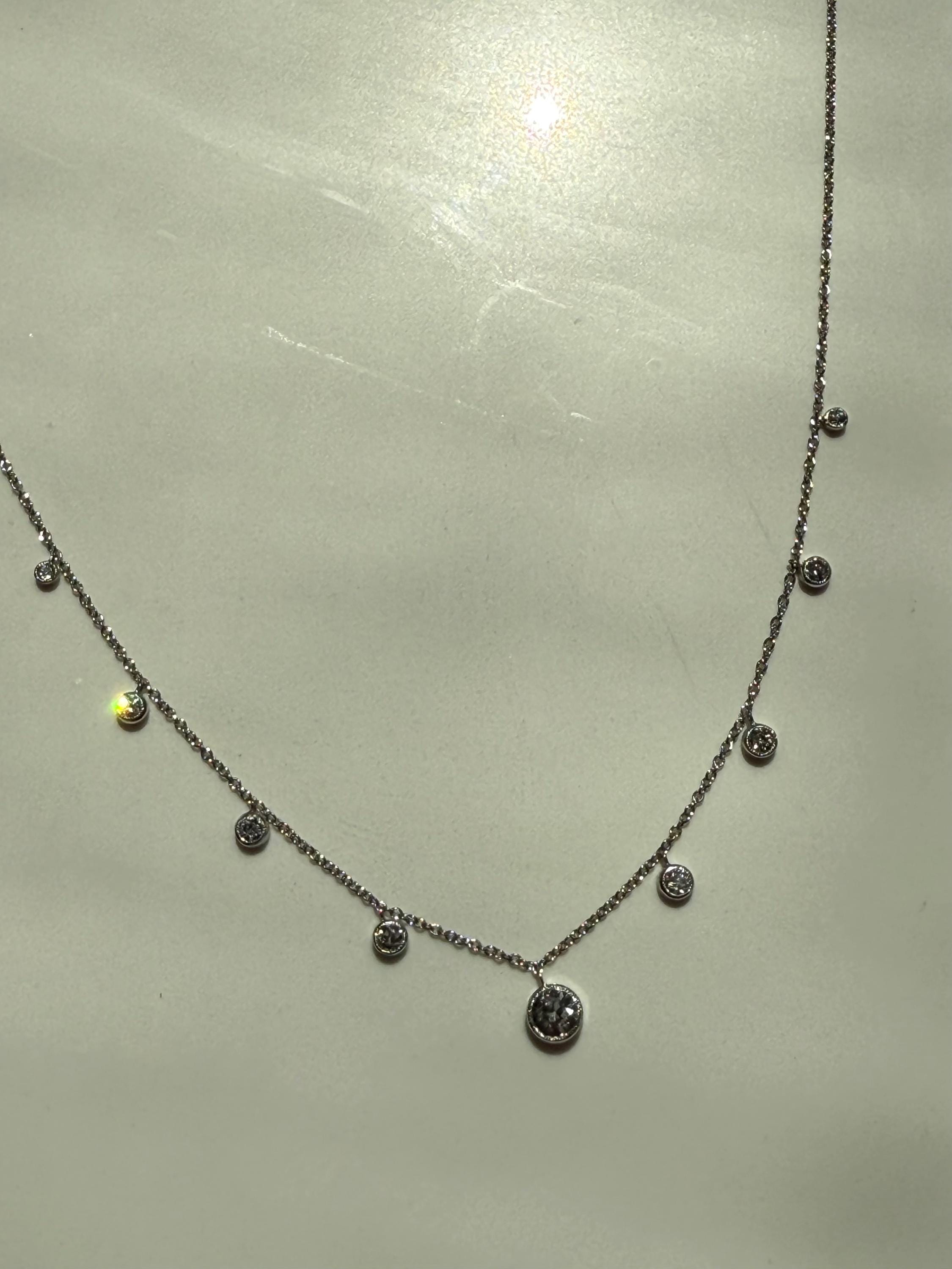 Antique Platinum Diamonds by the Yard Fringe Style Necklace - 1.10CT.