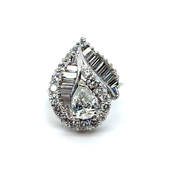Vintage 14K White Gold Pear Diamond Ballerina Engagement Ring