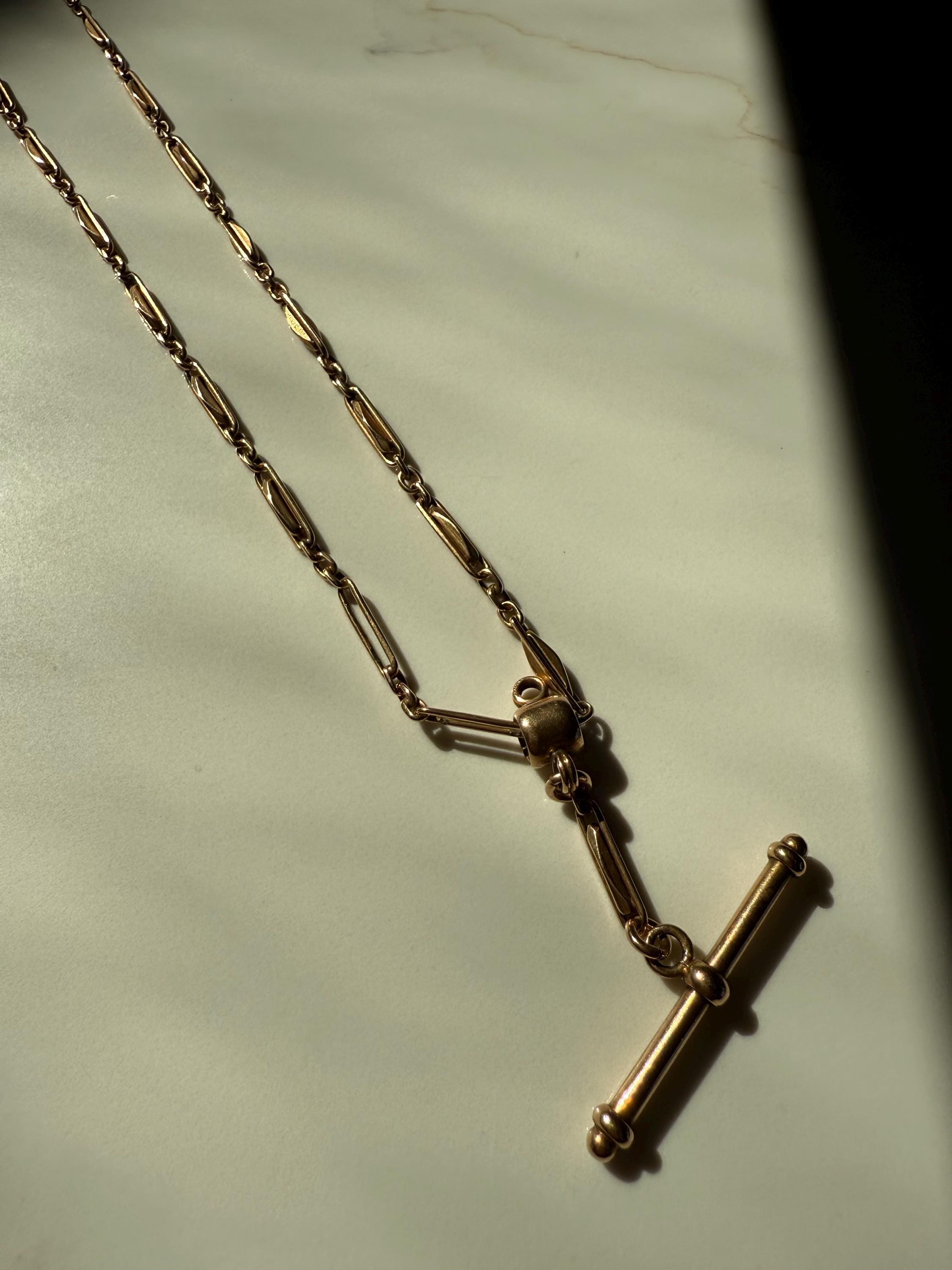 Gorgeous Antique 14K Rosy Yellow Gold  Chain, 18 inches, with T-Bar.