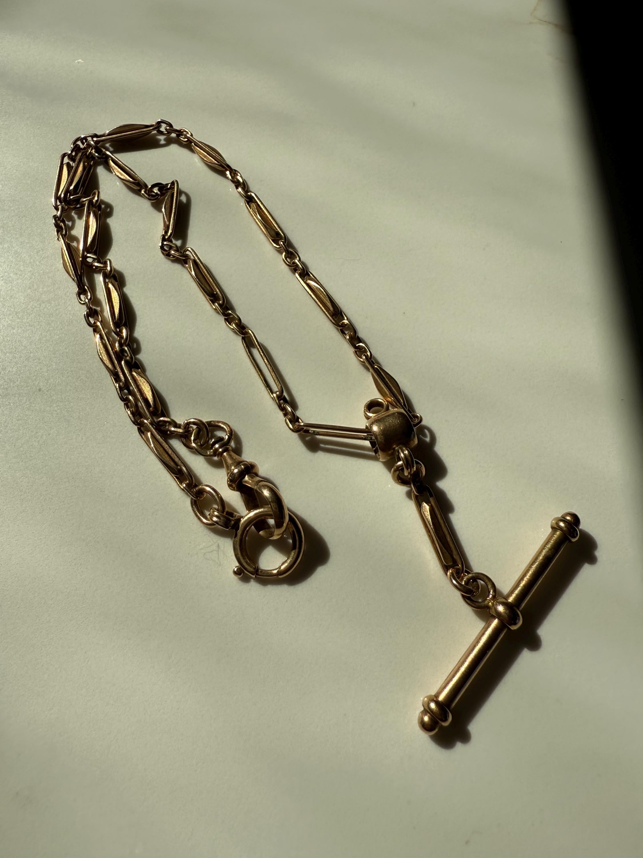 Gorgeous Antique 14K Rosy Yellow Gold  Chain, 18 inches, with T-Bar.