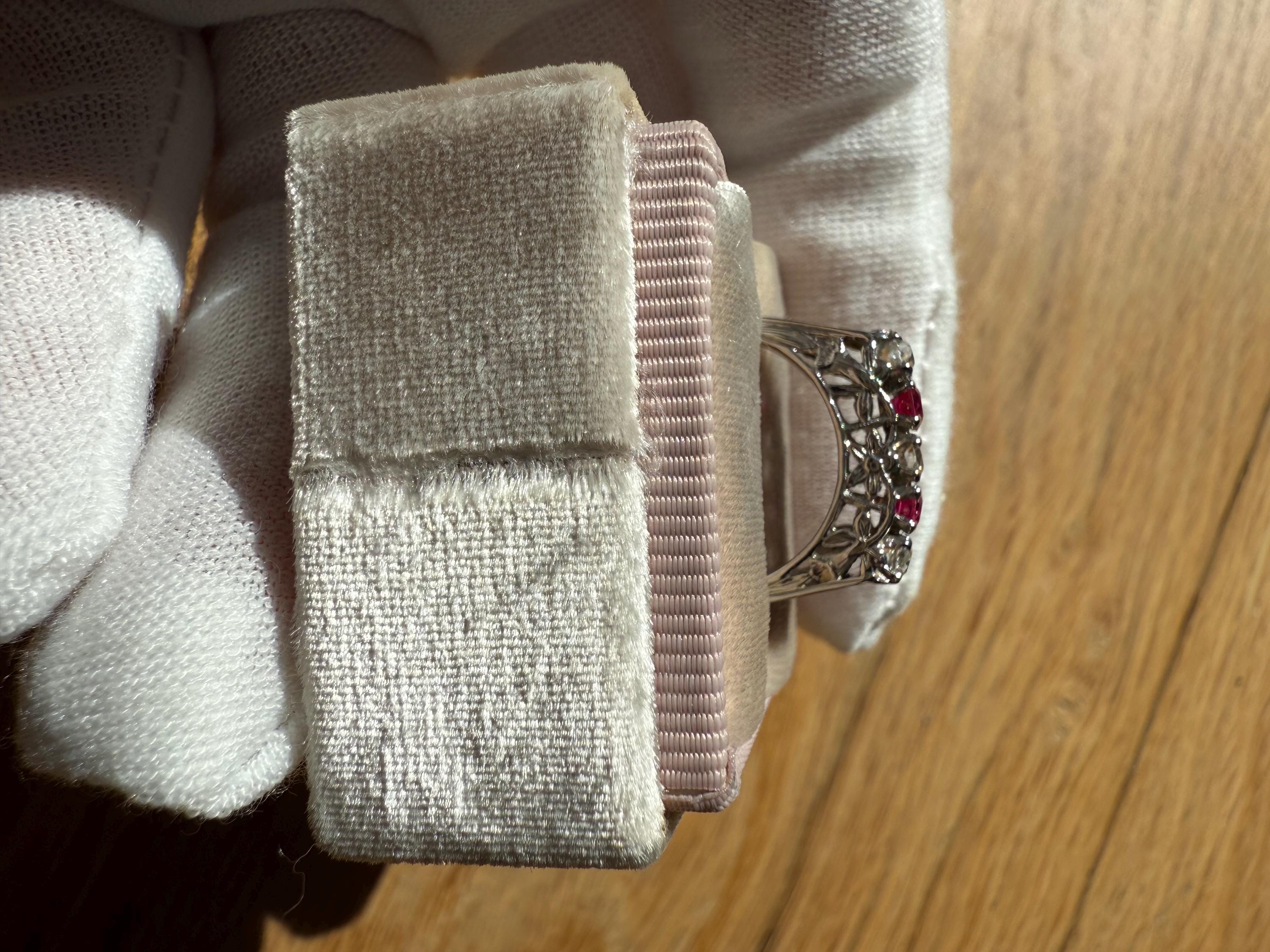 Fabulous Vintage Filigree 18K White Gold Ruby and Diamond Ring Engagement Ring - 0.85ct.