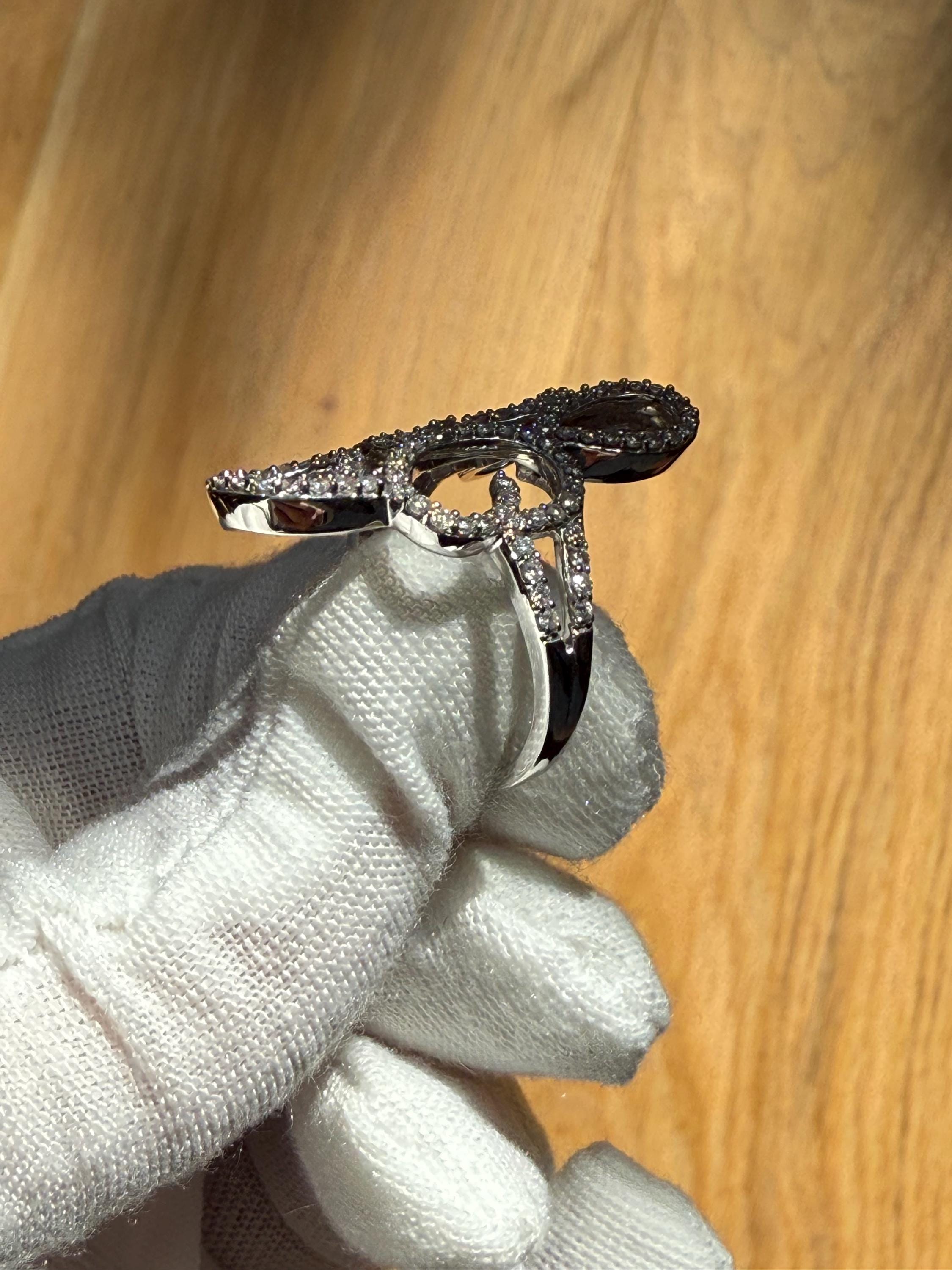 Swirly Vintage 14K White Gold Diamond Ring Engagement Ring -0.76ct.