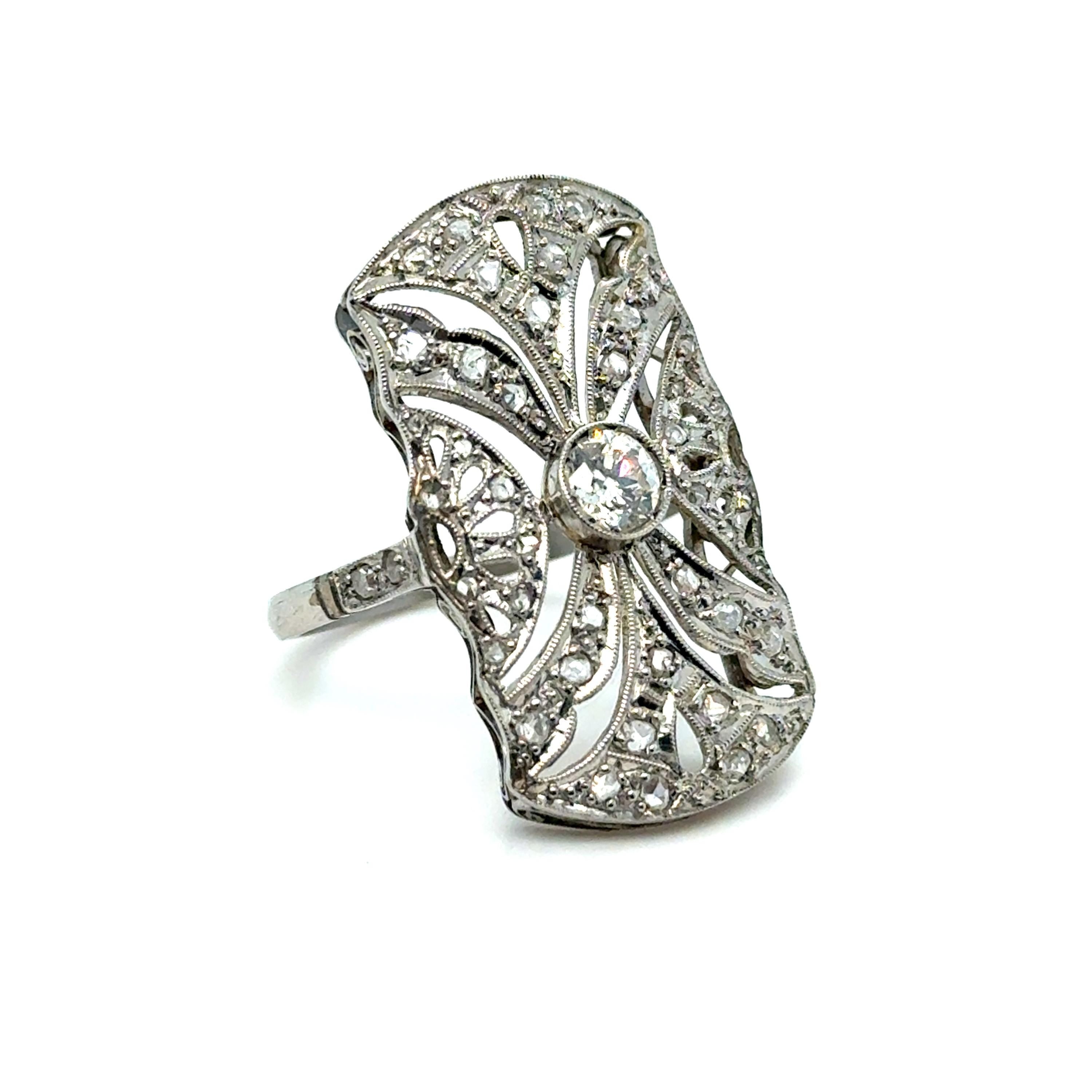 Vintage Filigree Platinum Diamond Engagement Ring.