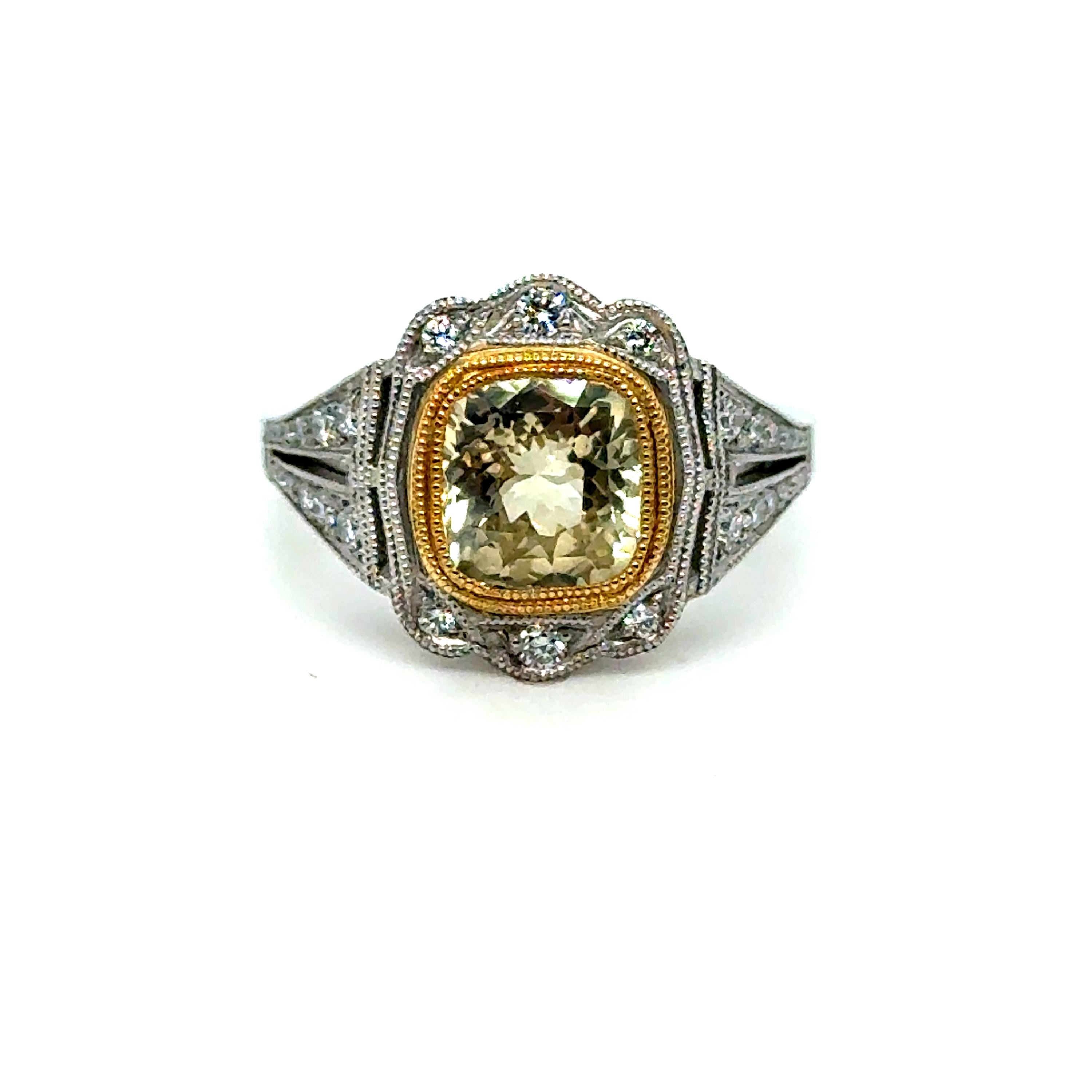 Natural Yellow Sapphire and Diamond Halo Engagement Ring in Platinum.