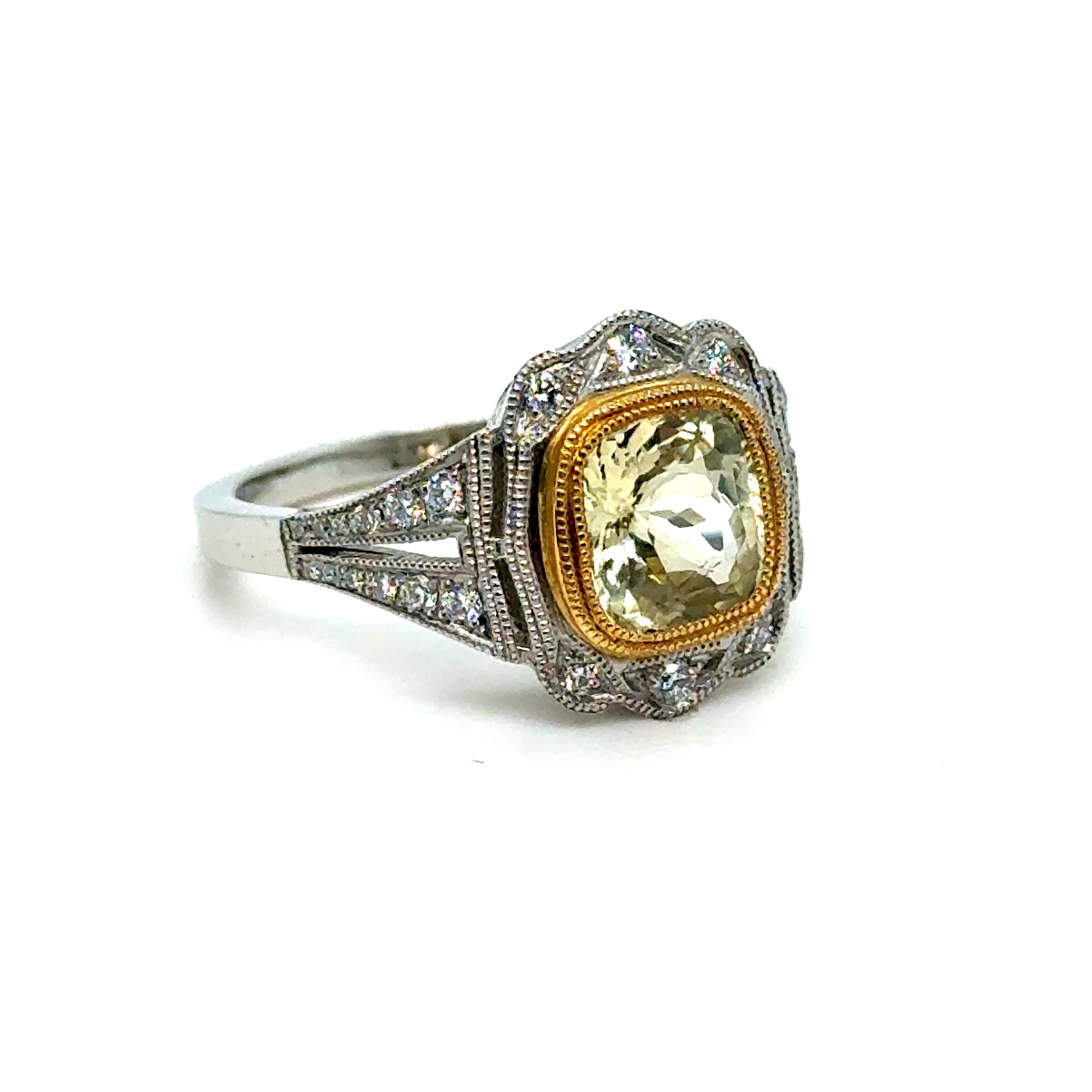Natural Yellow Sapphire and Diamond Halo Engagement Ring in Platinum.