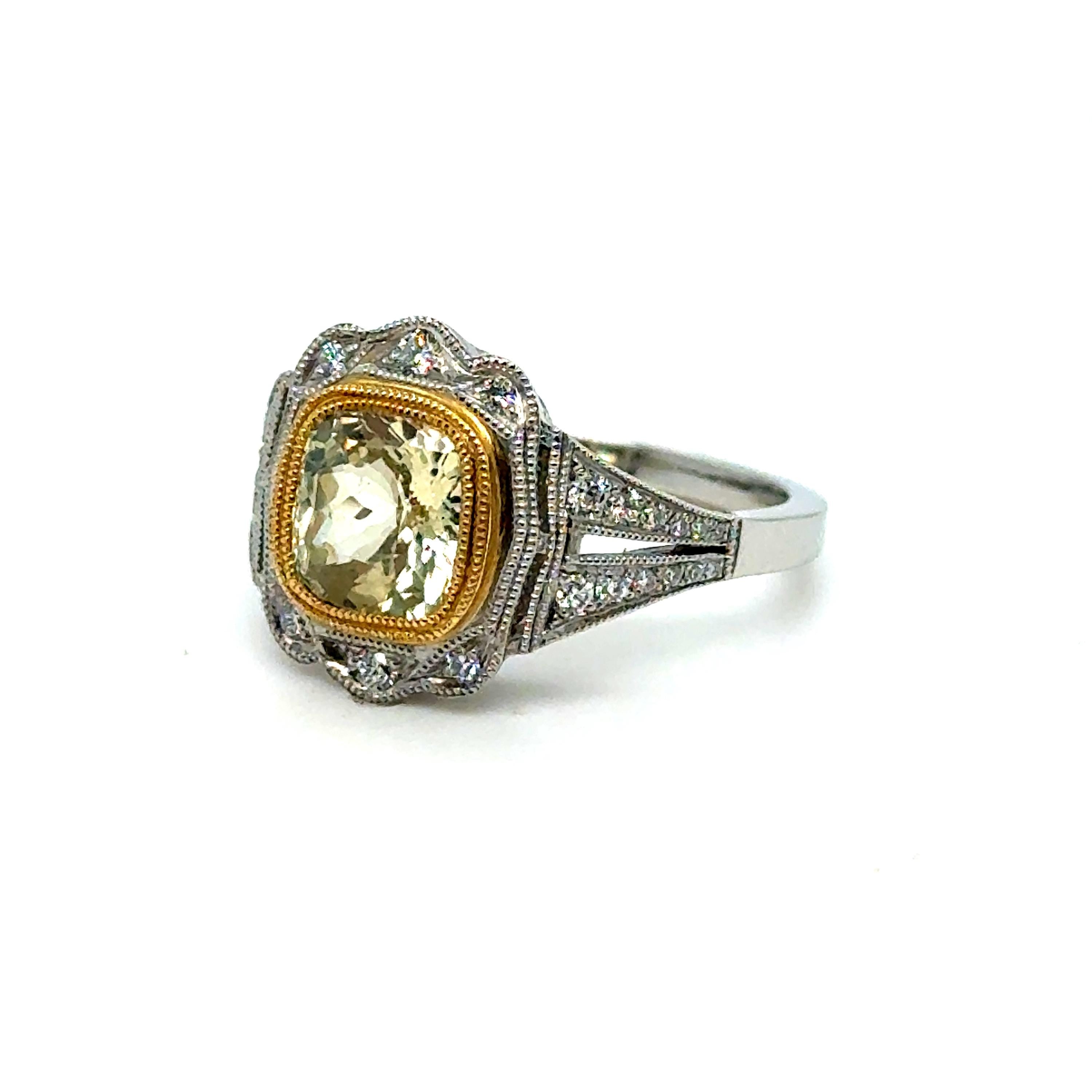 Natural Yellow Sapphire and Diamond Halo Engagement Ring in Platinum.