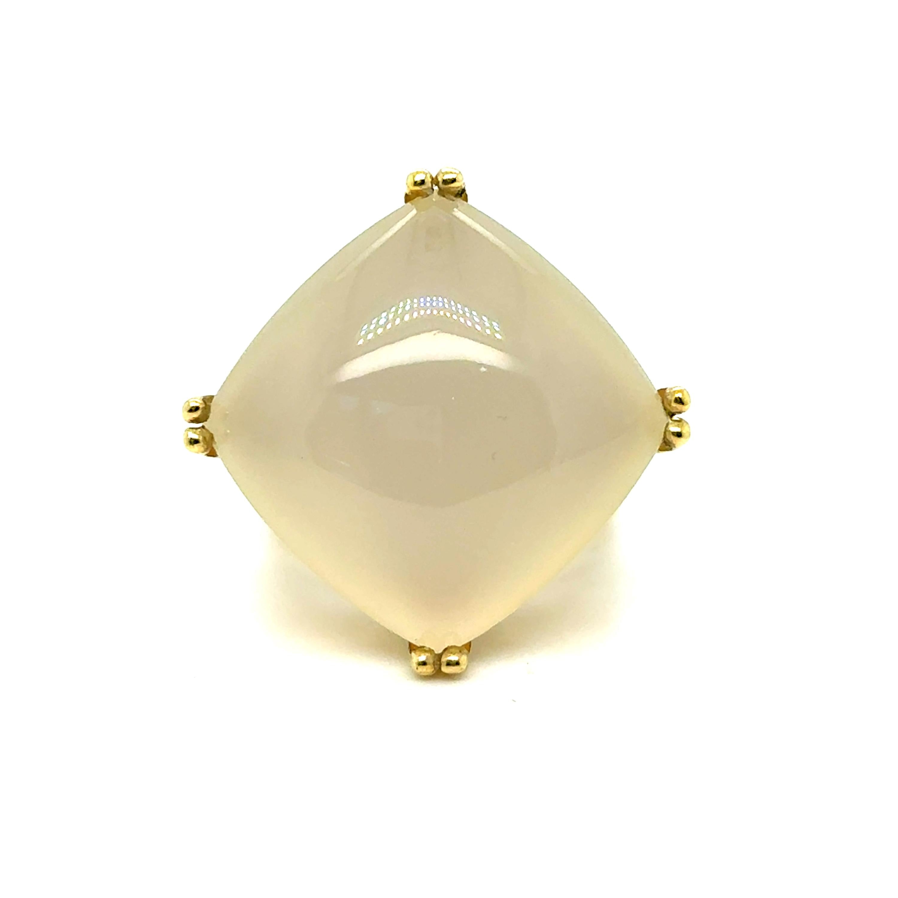 18K Yellow Gold Lemon Chalcedony Ring – Cushion Cut Solitaire, Size 6.75