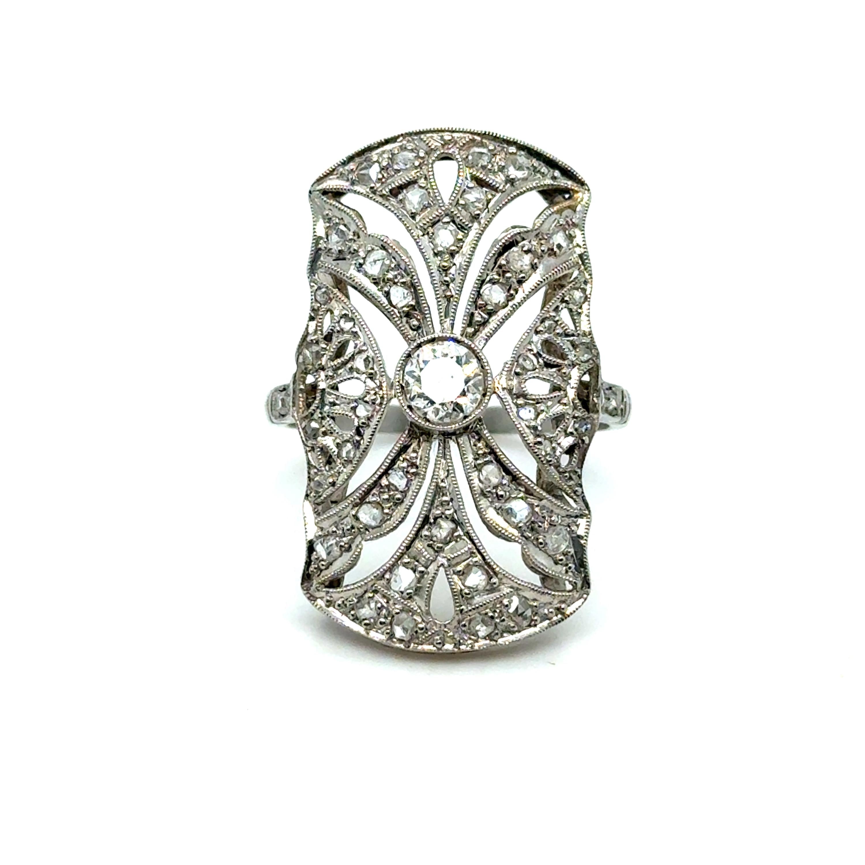 Vintage Filigree Platinum Diamond Engagement Ring.