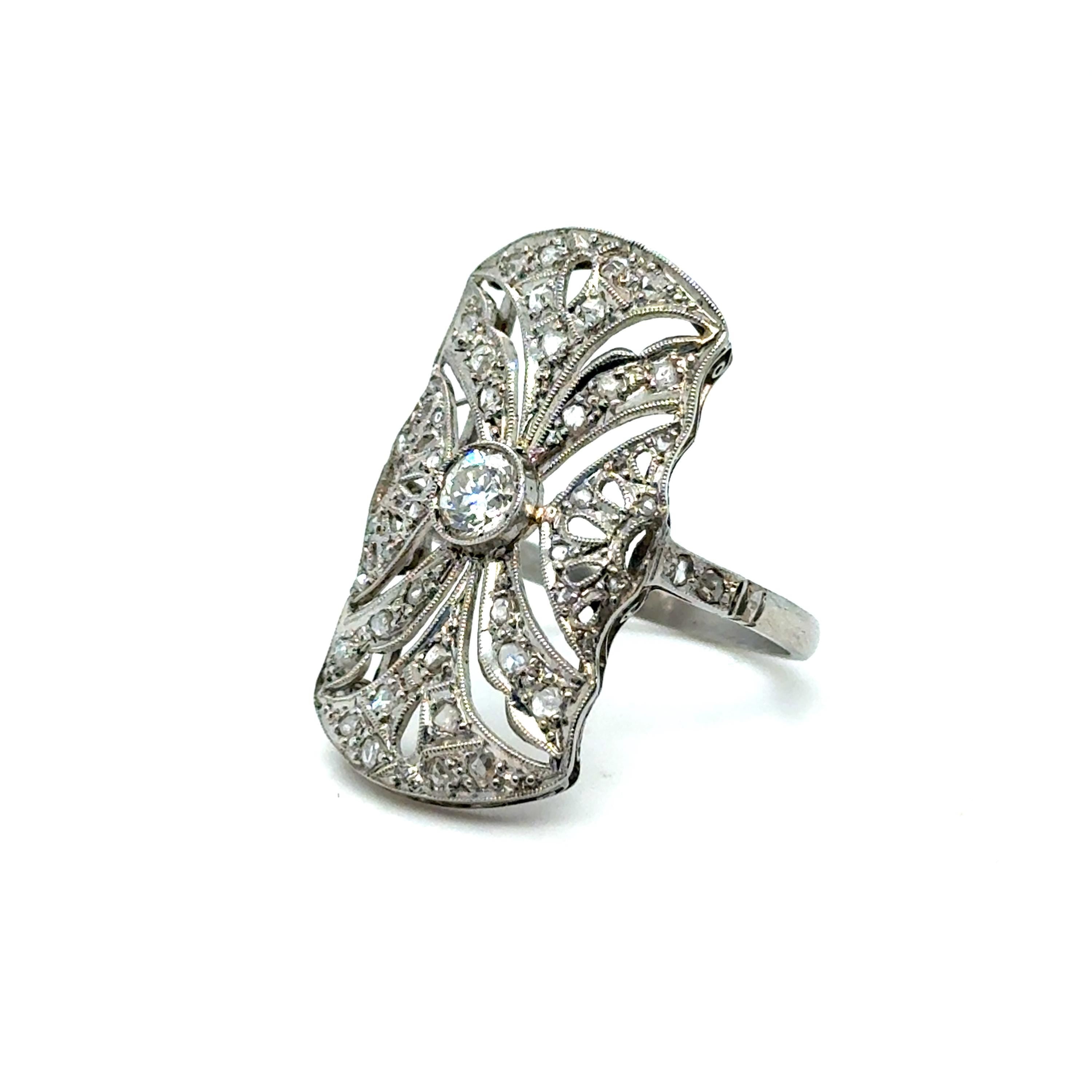 Vintage Filigree Platinum Diamond Engagement Ring.