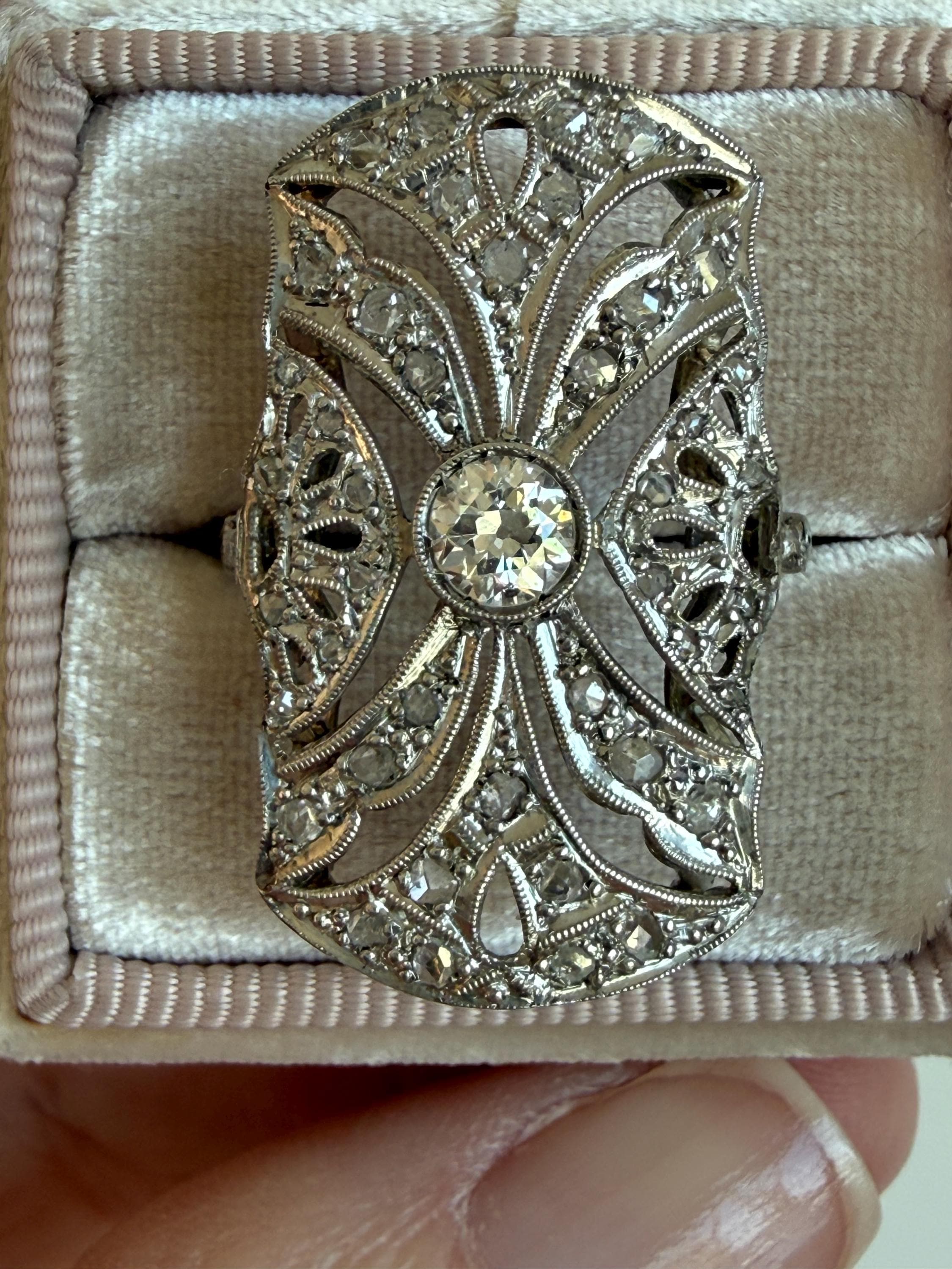 Vintage Filigree Platinum Diamond Engagement Ring.