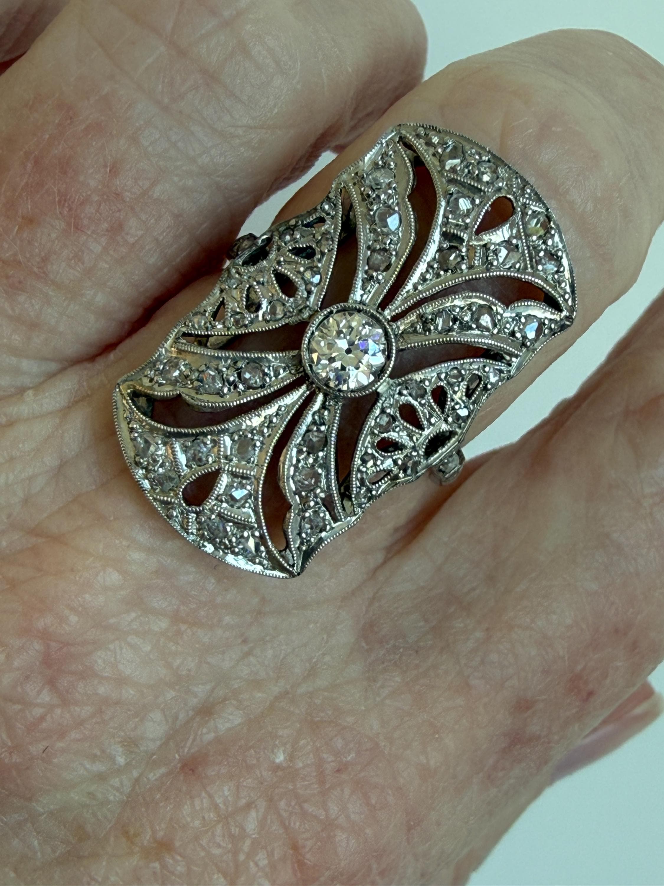 Vintage Filigree Platinum Diamond Engagement Ring.