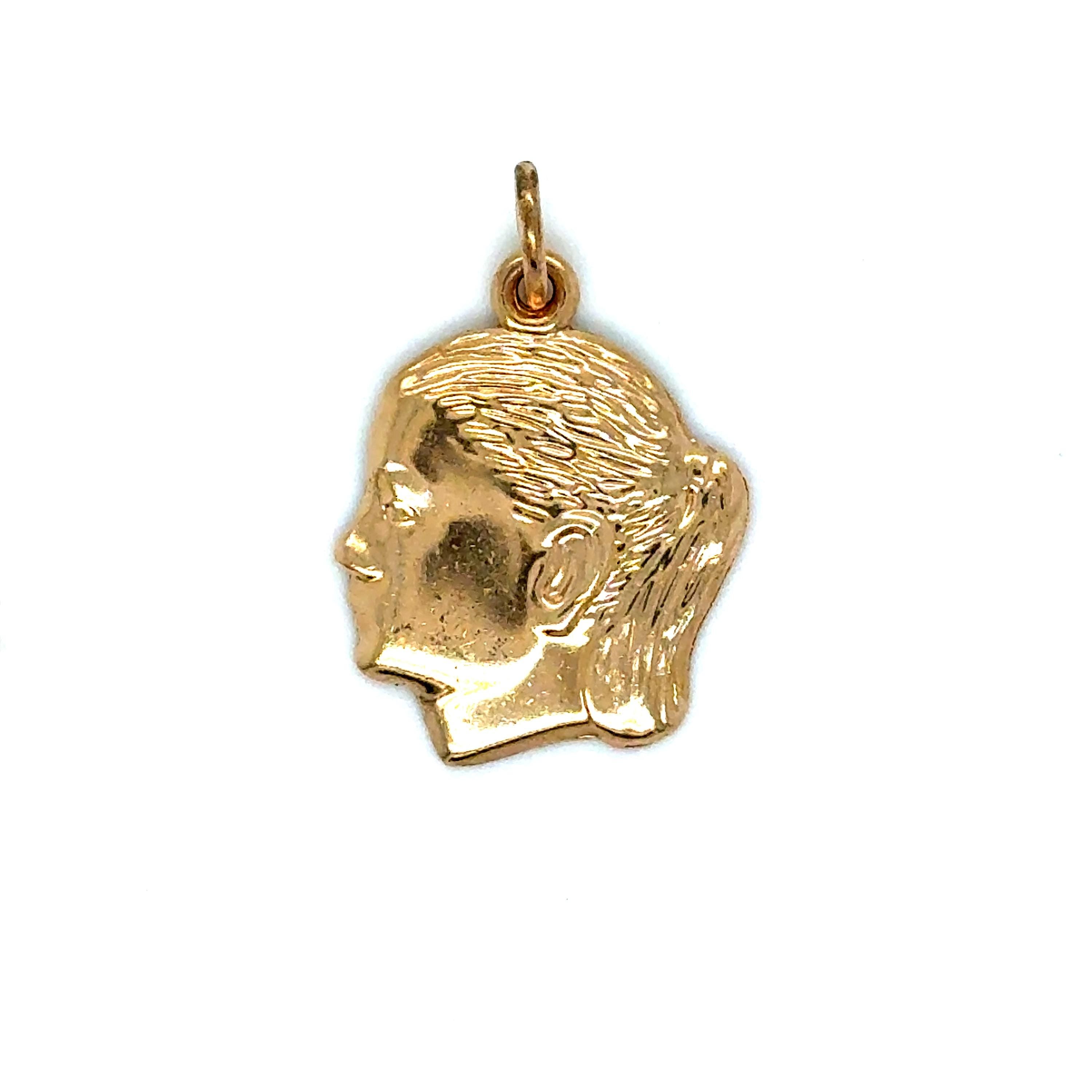 Vintage 14K Yellow Gold Large Girl Head Charm/ Pendant.