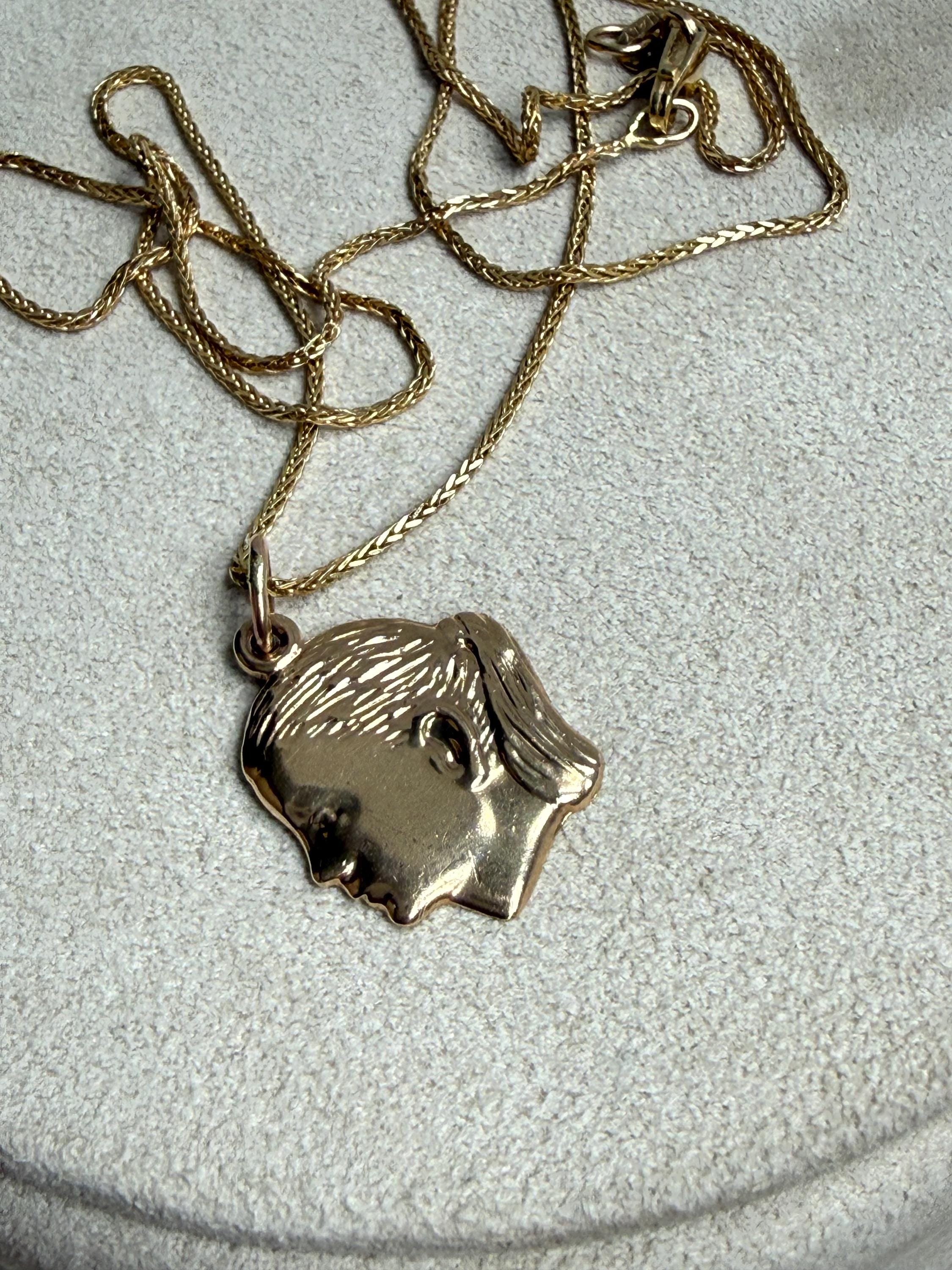 Vintage 14K Yellow Gold Large Girl Head Charm/ Pendant.