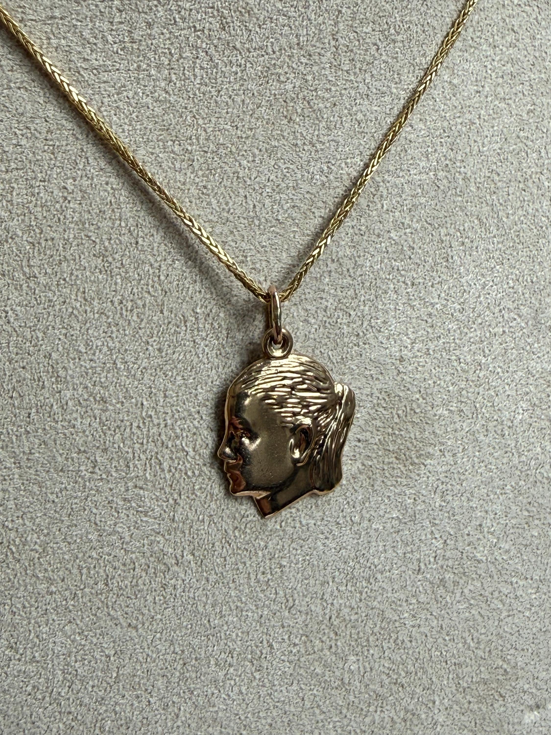 Vintage 14K Yellow Gold Large Girl Head Charm/ Pendant.
