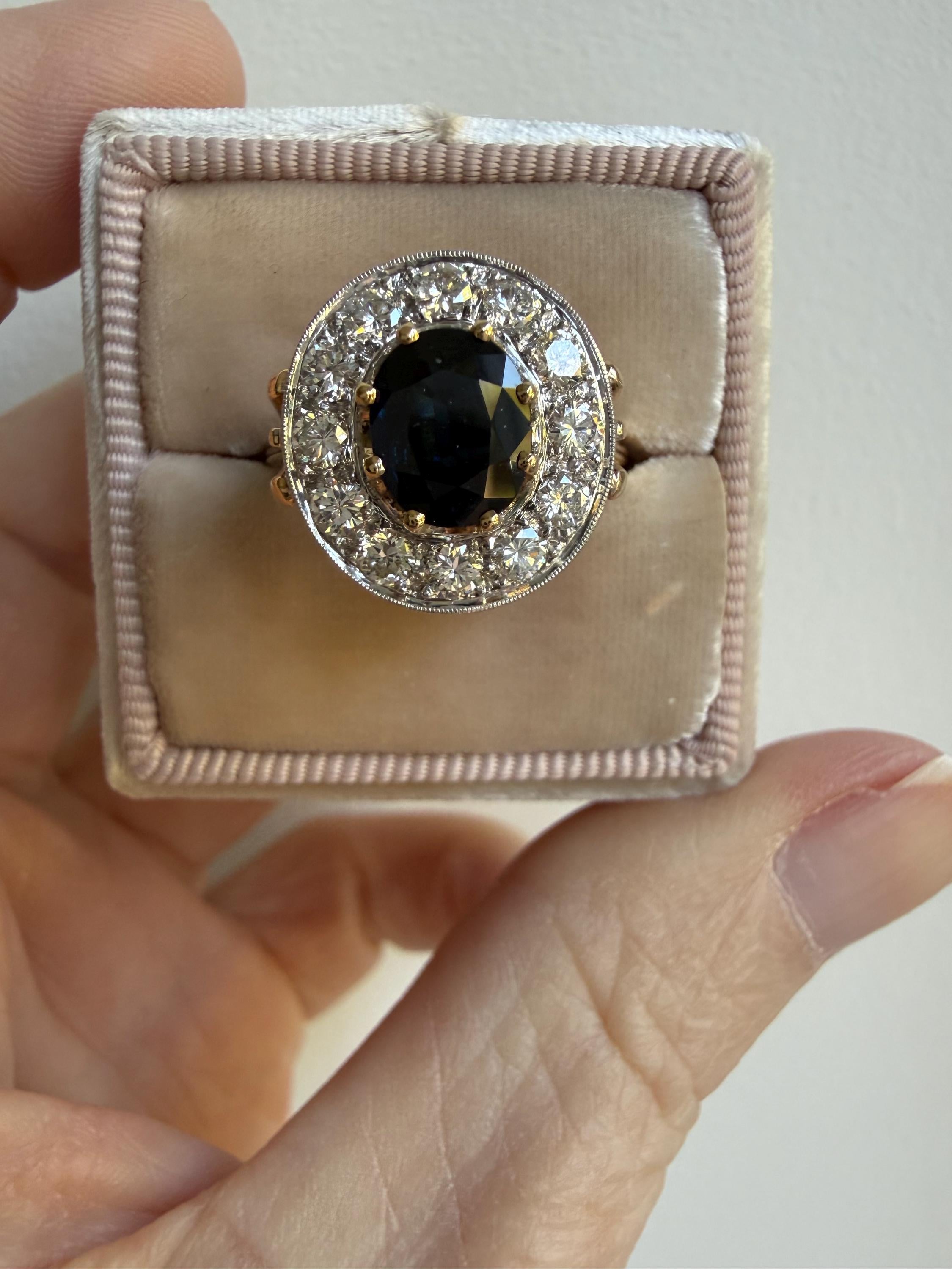 Vintage 14K Yellow Gold Diamond Halo and Sapphire Engagement Ring - 3.00ct.