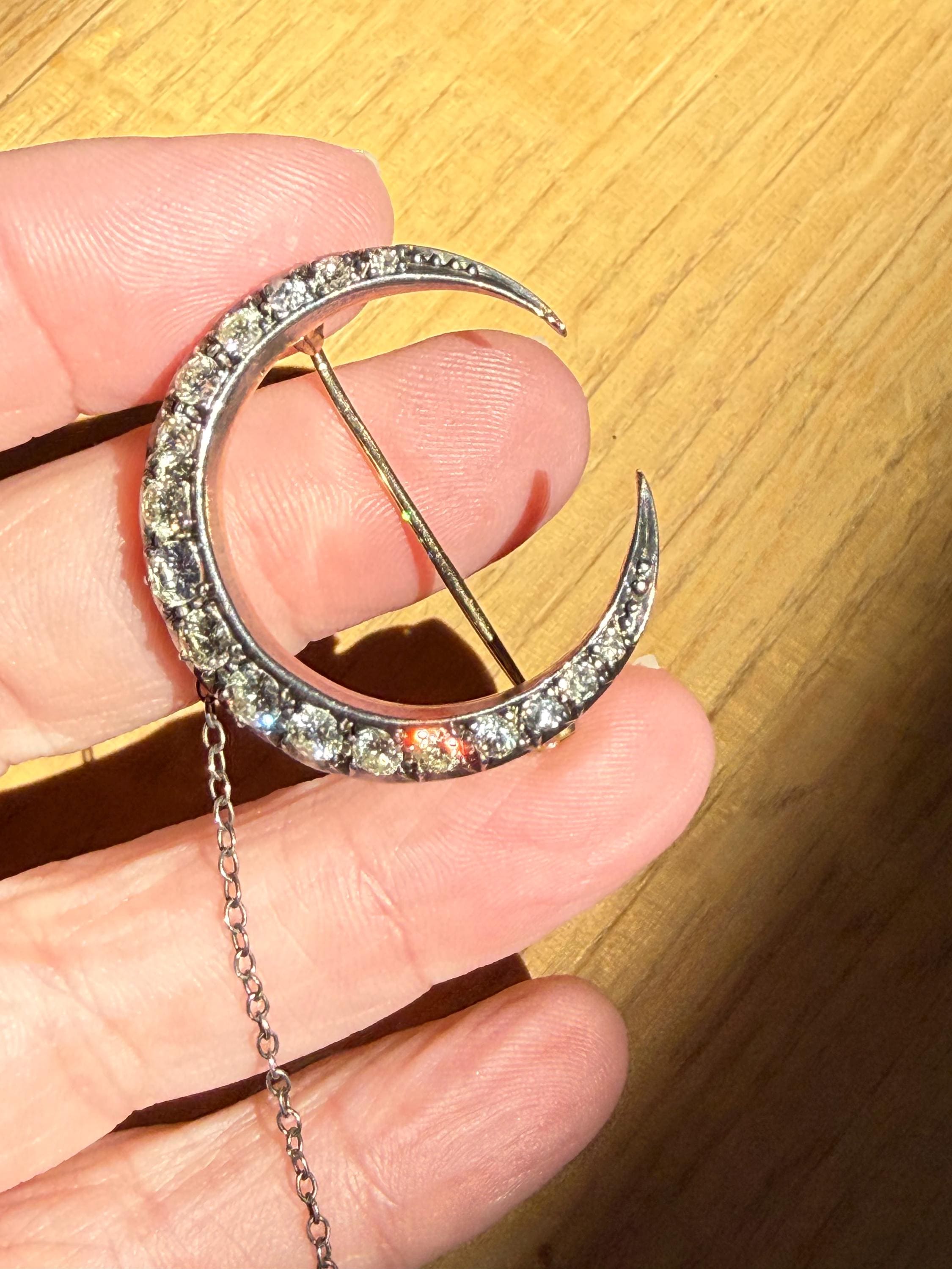 Antique Diamond Crescent  in Silver topped 10K Yellow Gold - 1.70ct.