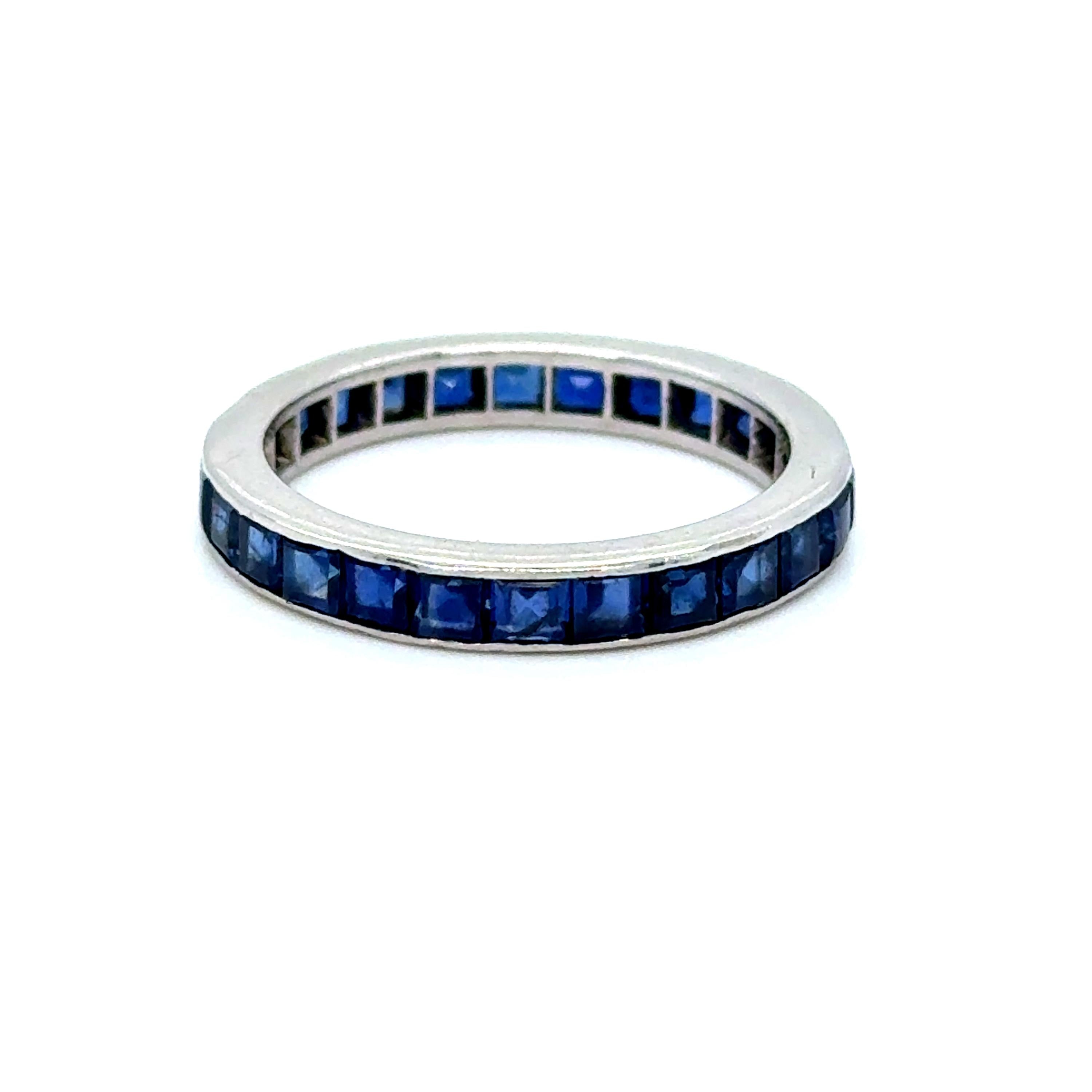 Vintage Platinum Sapphire Eternity Wedding Band - 2.80ct.