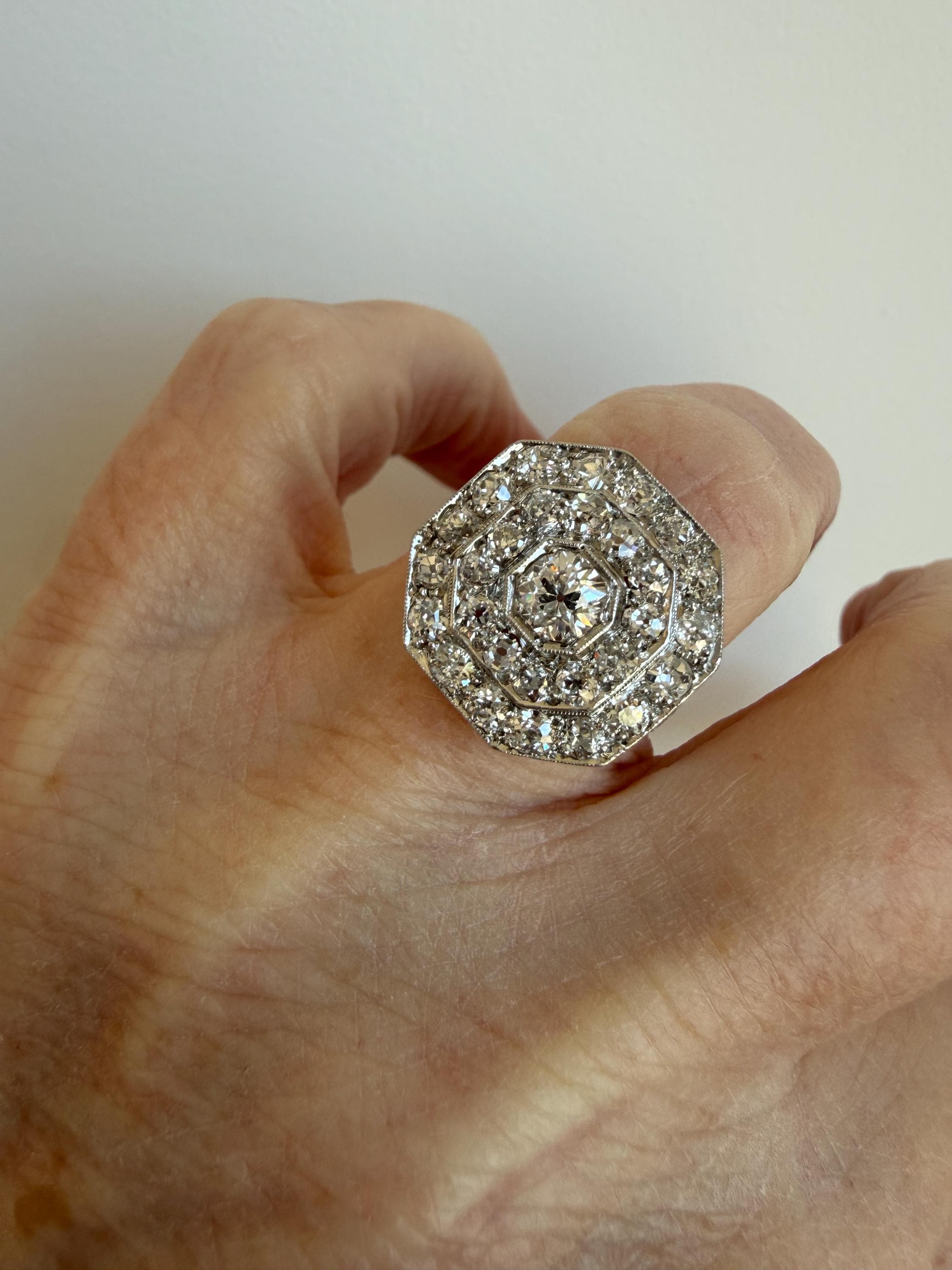 Antique Platinum Old Mine Cut Double Halo Diamond Engagement Ring - 2.69ct.