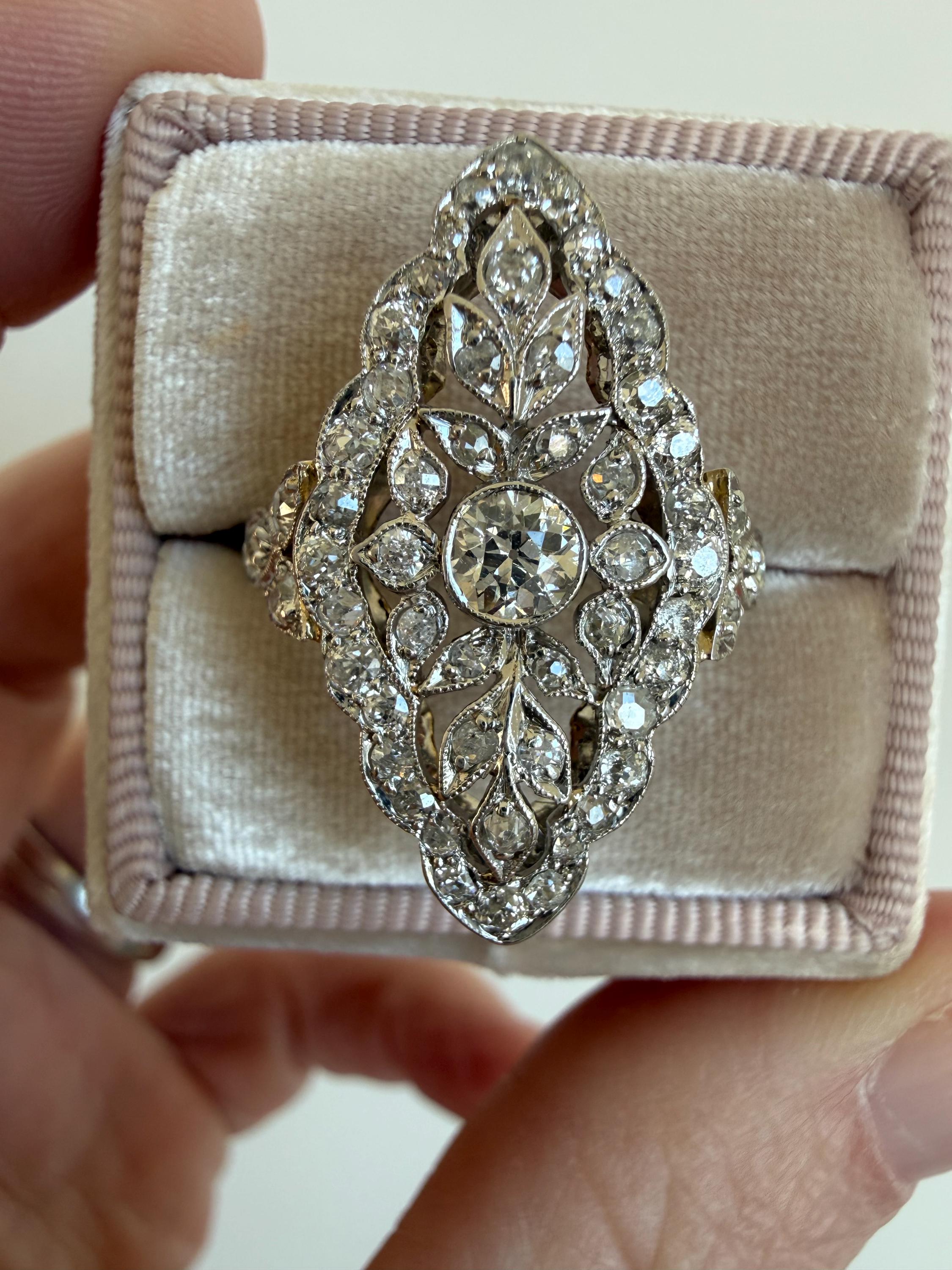 Beautiful Ornate Edwardian Platinum and 18K Yellow Gold Diamond Ring - 1.48ct - by Lambert Brothers