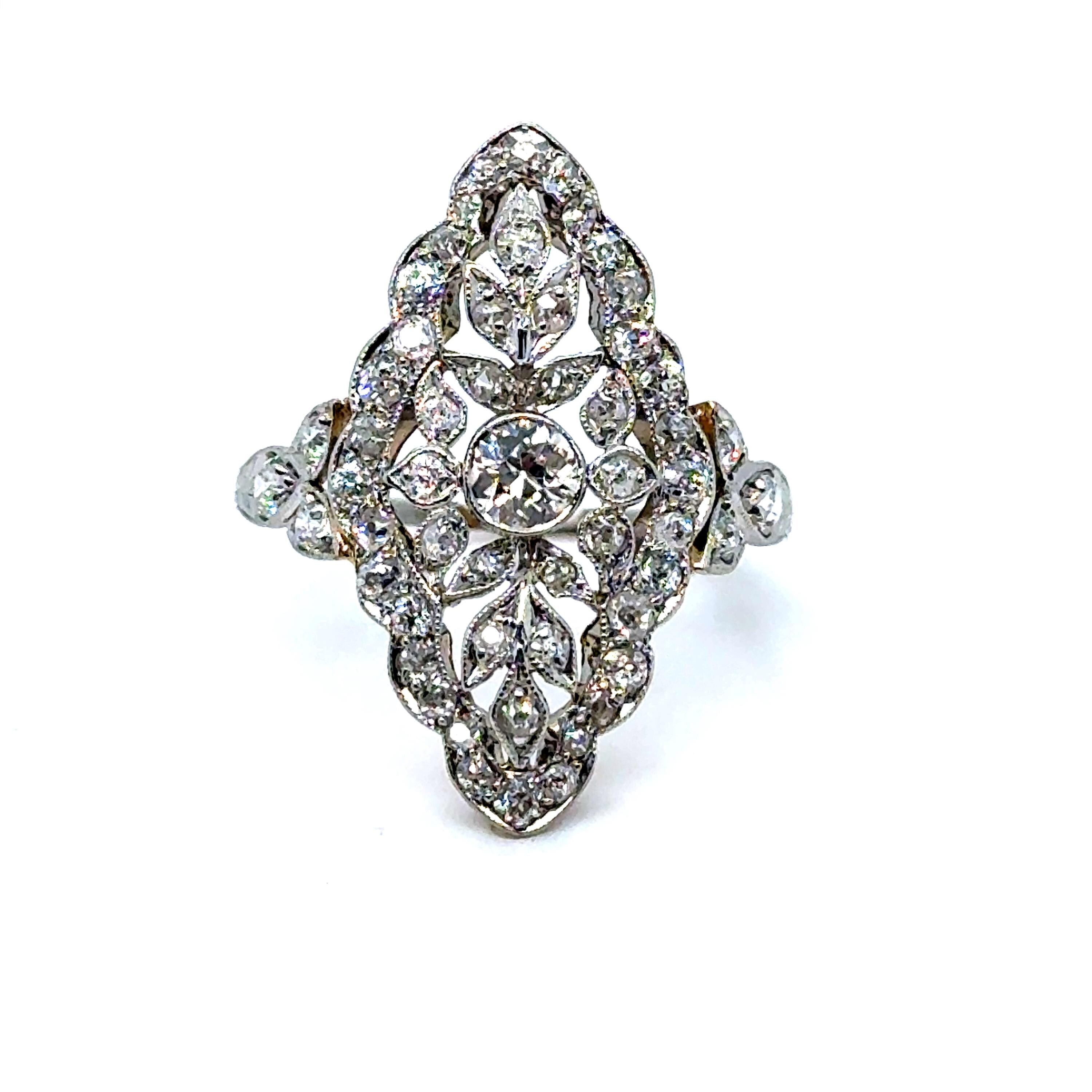 Beautiful Ornate Edwardian Platinum and 18K Yellow Gold Diamond Ring - 1.48ct - by Lambert Brothers