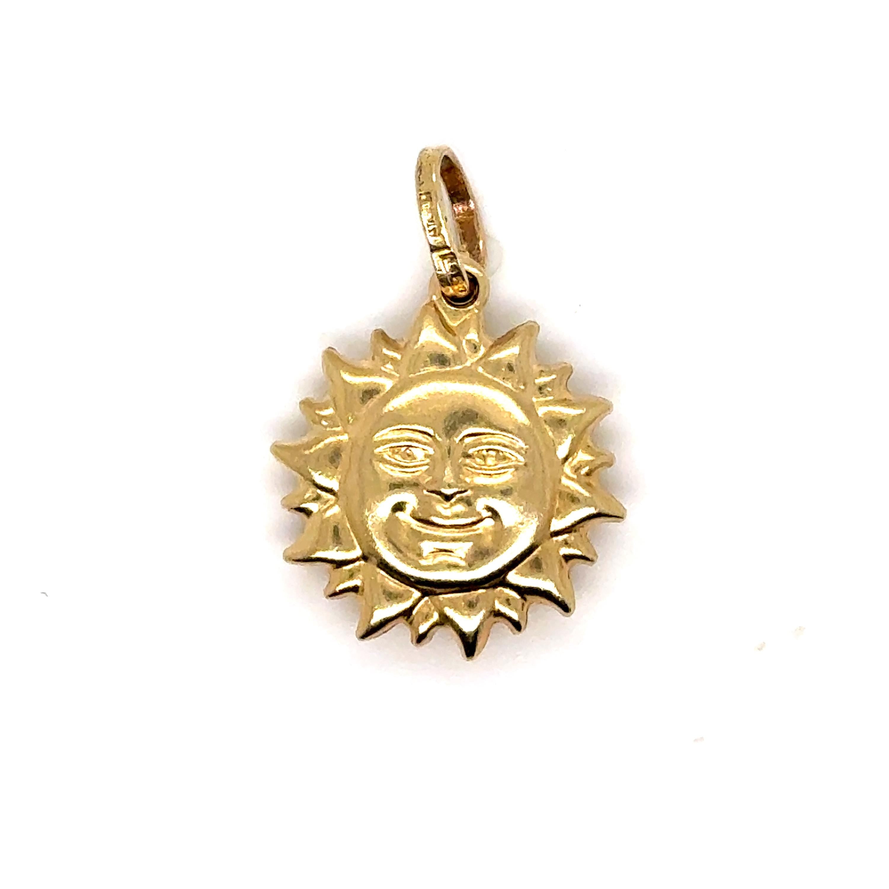 Vintage 14K Yellow Gold Double Sided Sun Charm/ Pendant.