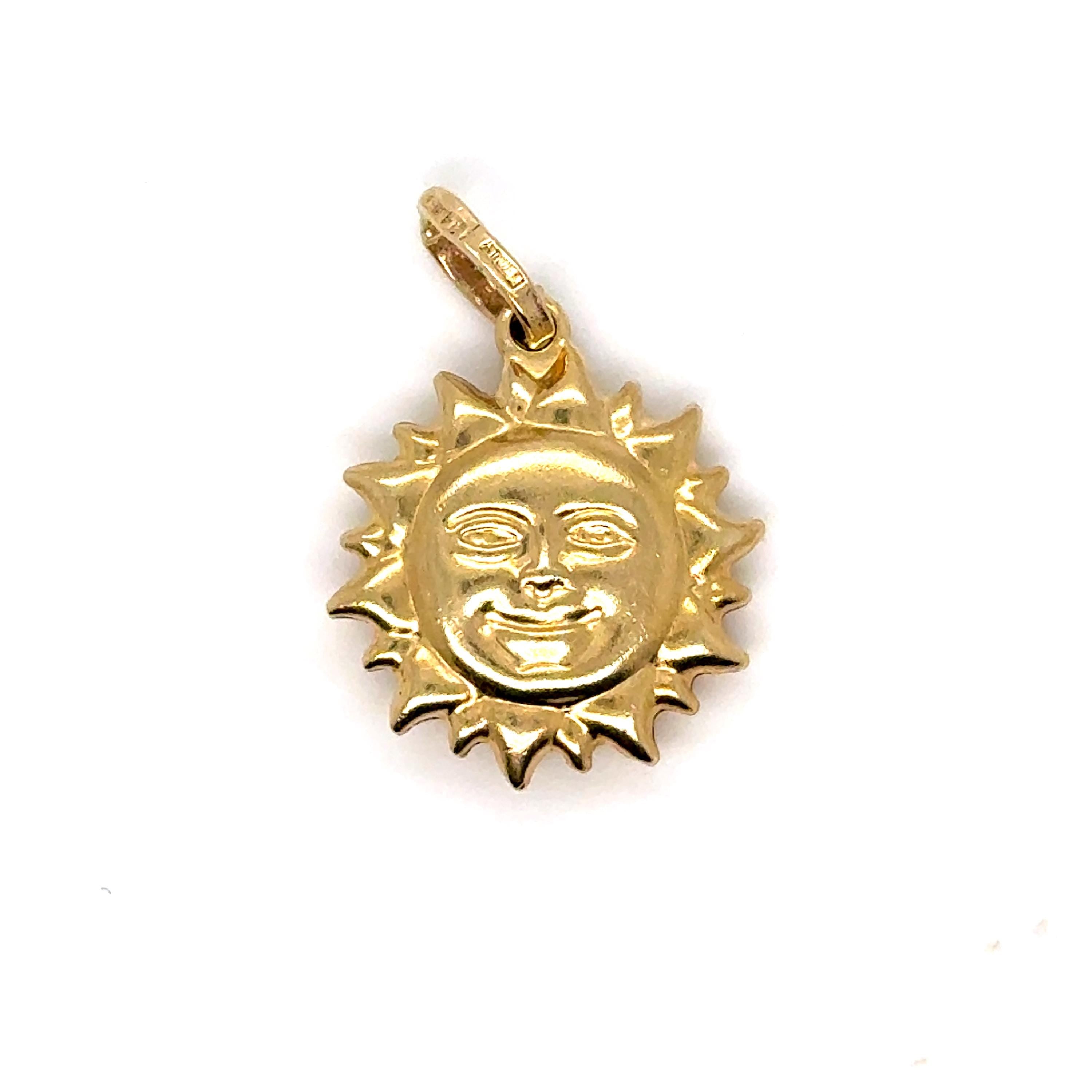 Vintage 14K Yellow Gold Double Sided Sun Charm/ Pendant.
