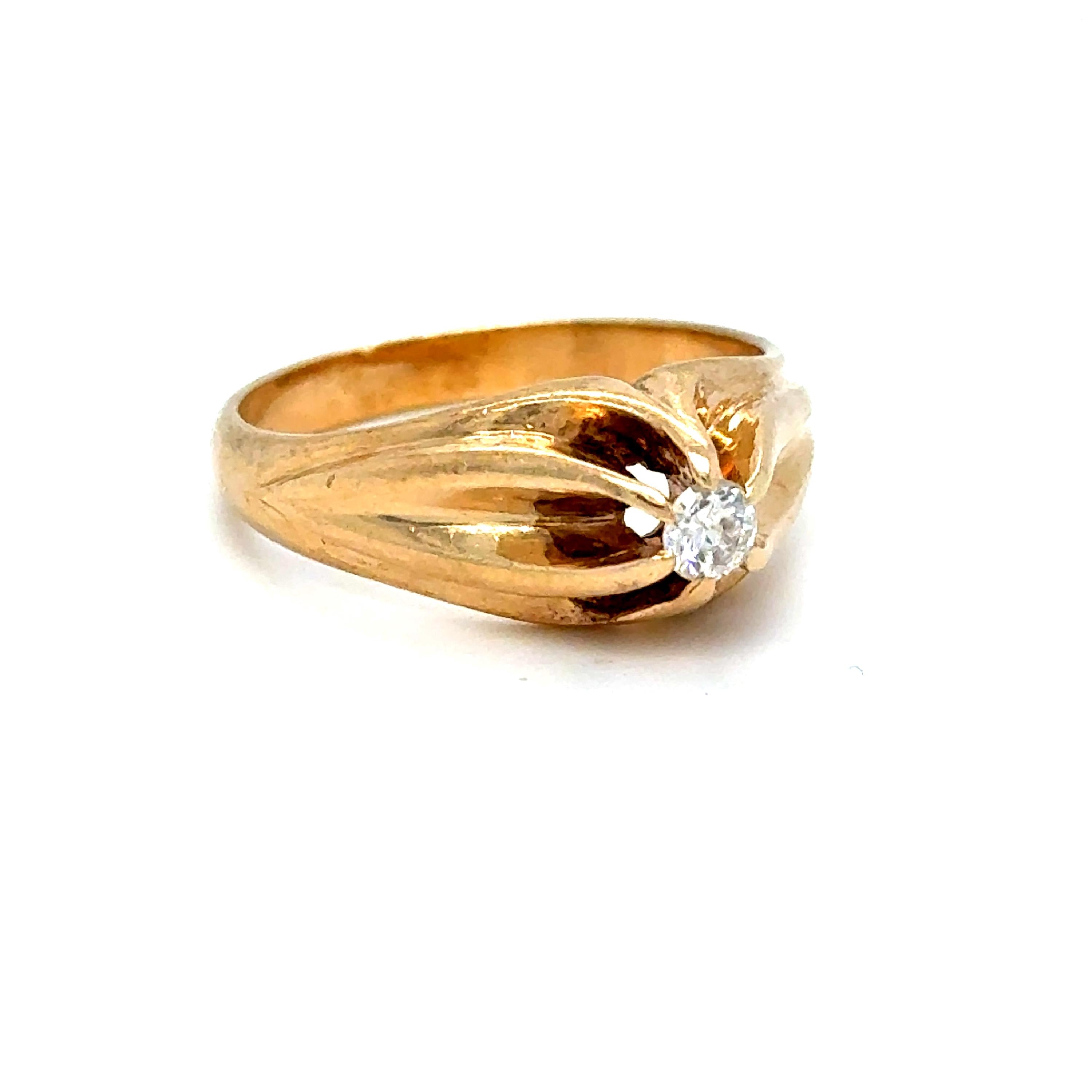 Antique Buttercup 14K Yellow Gold Diamond Solitaire Ring Engagement Ring.