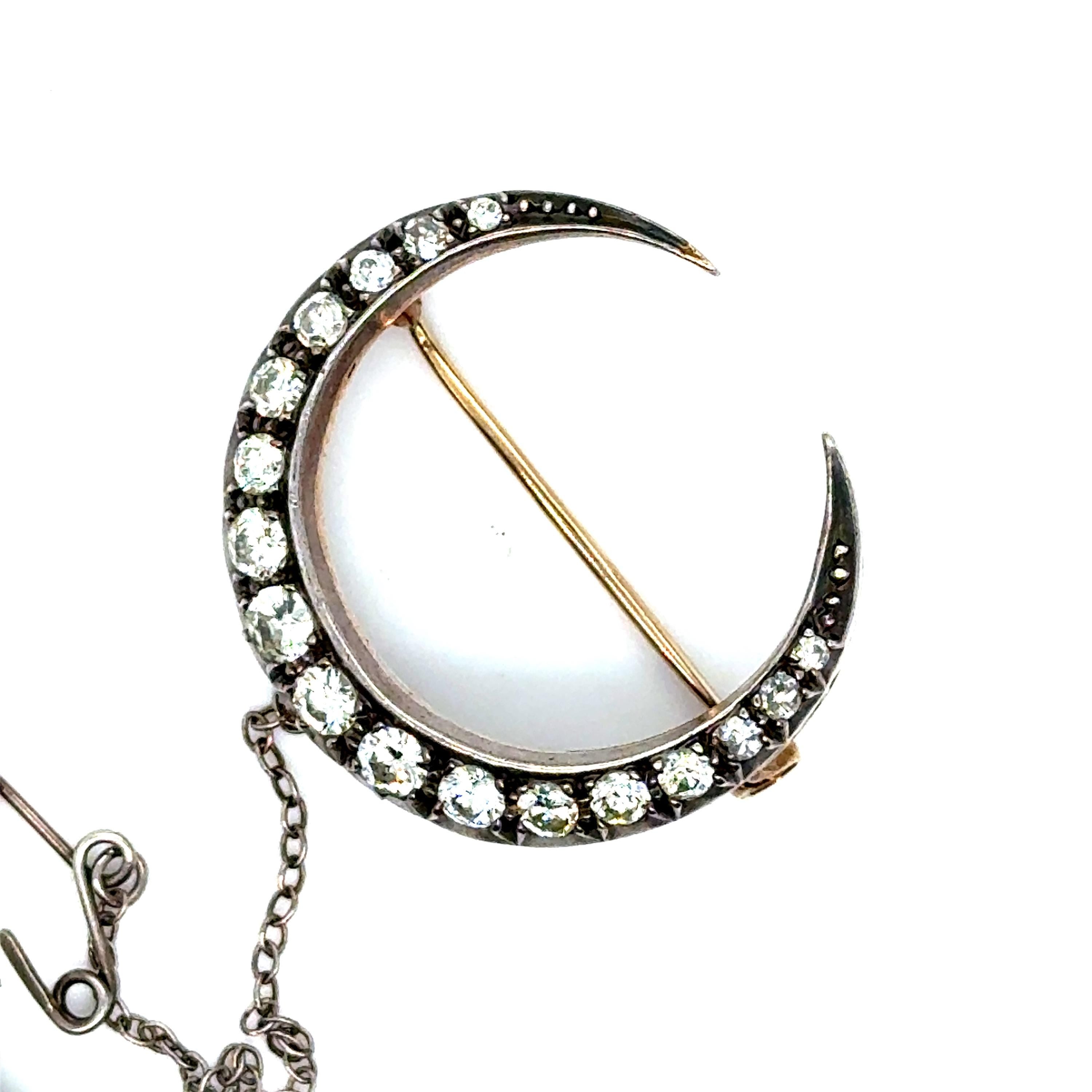 Antique Diamond Crescent  in Silver topped 10K Yellow Gold - 1.70ct.