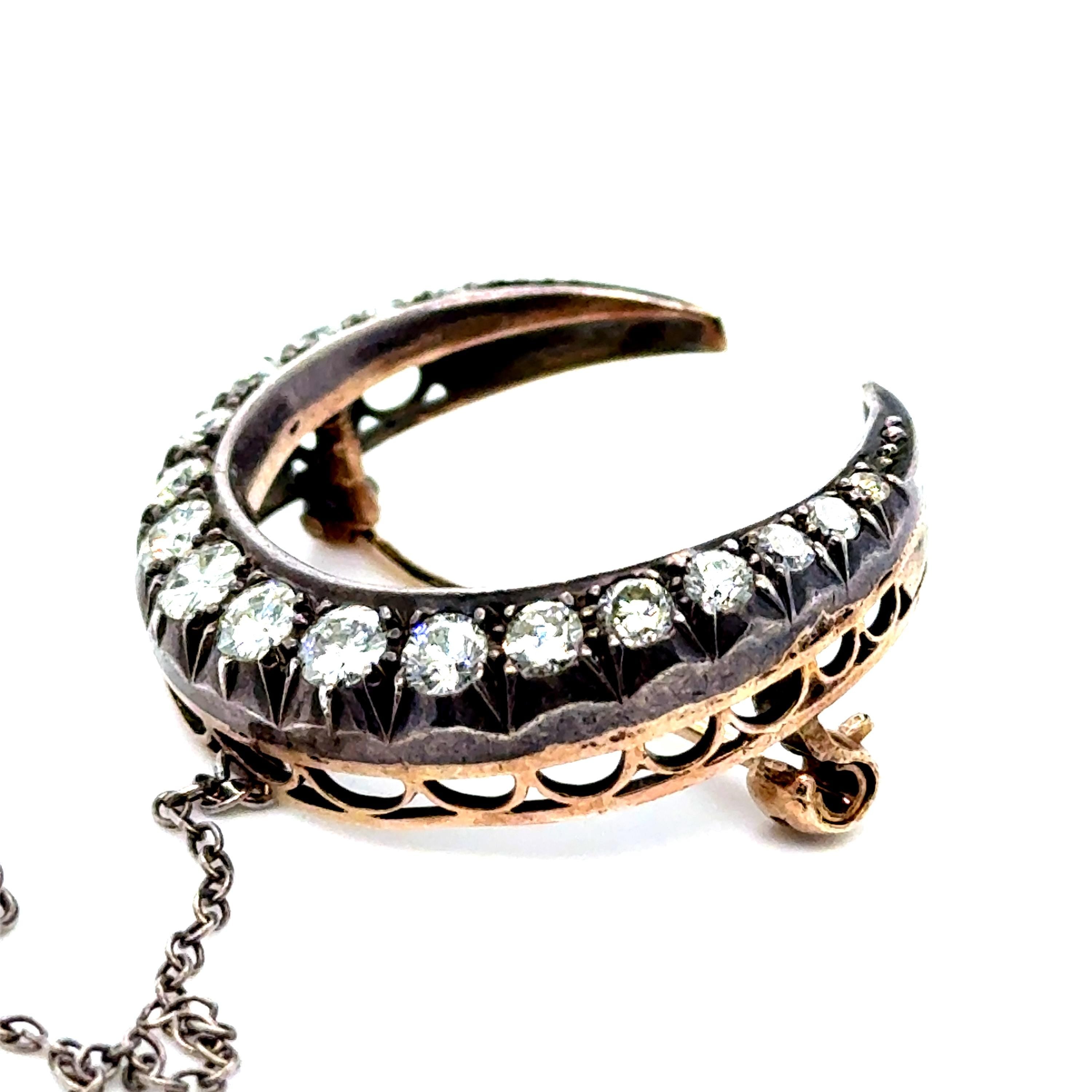 Antique Diamond Crescent  in Silver topped 10K Yellow Gold - 1.70ct.
