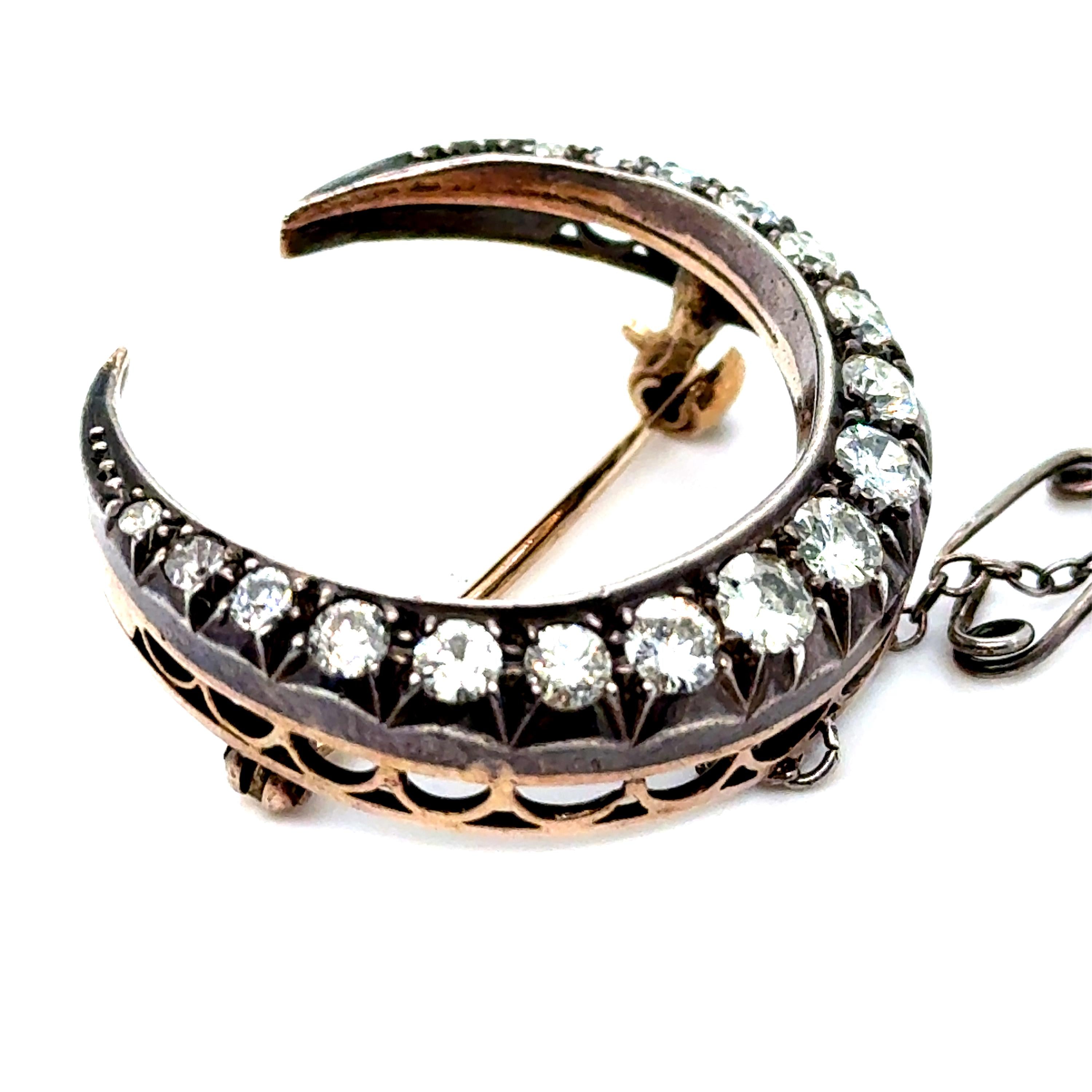 Antique Diamond Crescent  in Silver topped 10K Yellow Gold - 1.70ct.