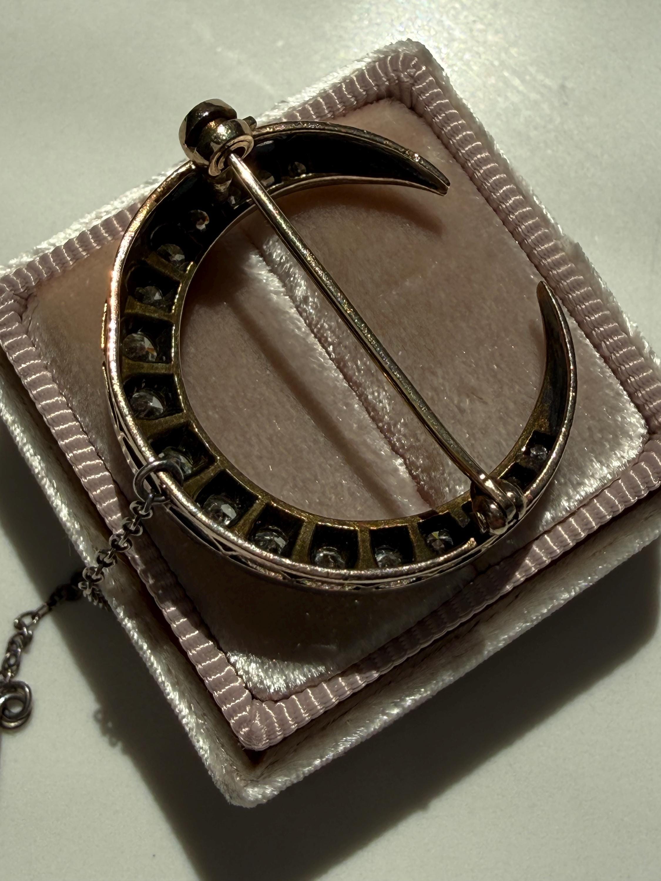 Antique Diamond Crescent  in Silver topped 10K Yellow Gold - 1.70ct.