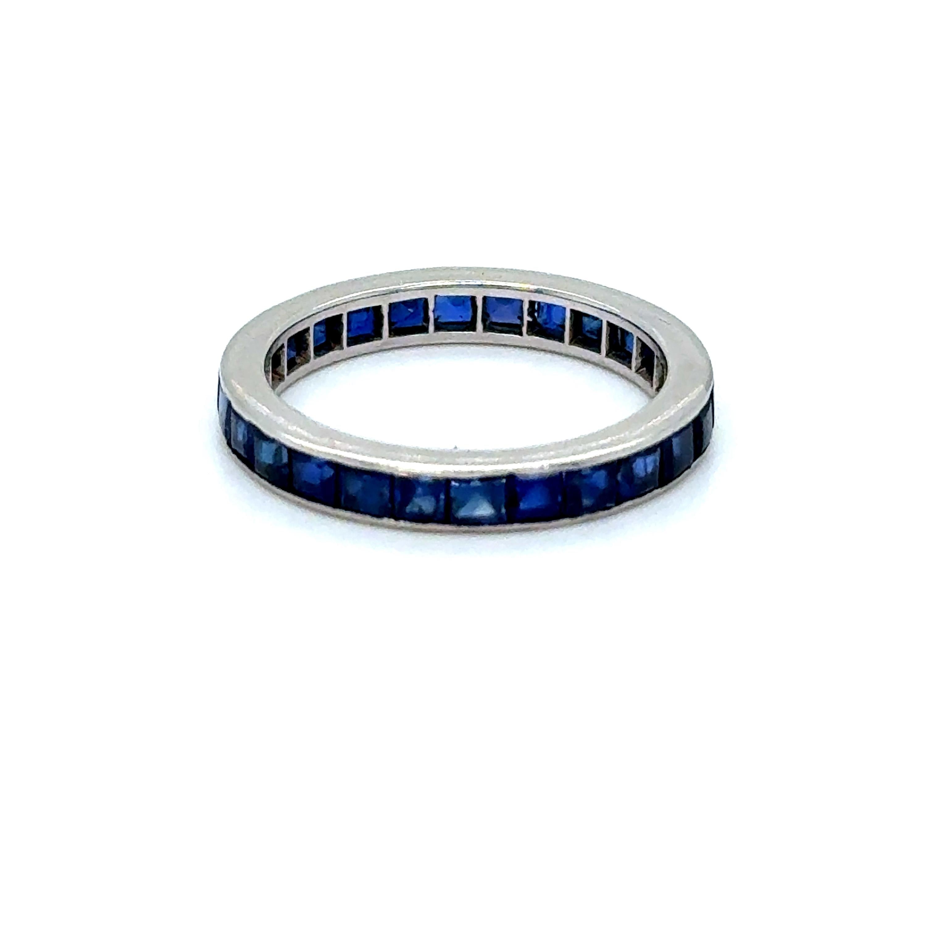 Vintage Platinum Sapphire Eternity Wedding Band - 2.80ct.