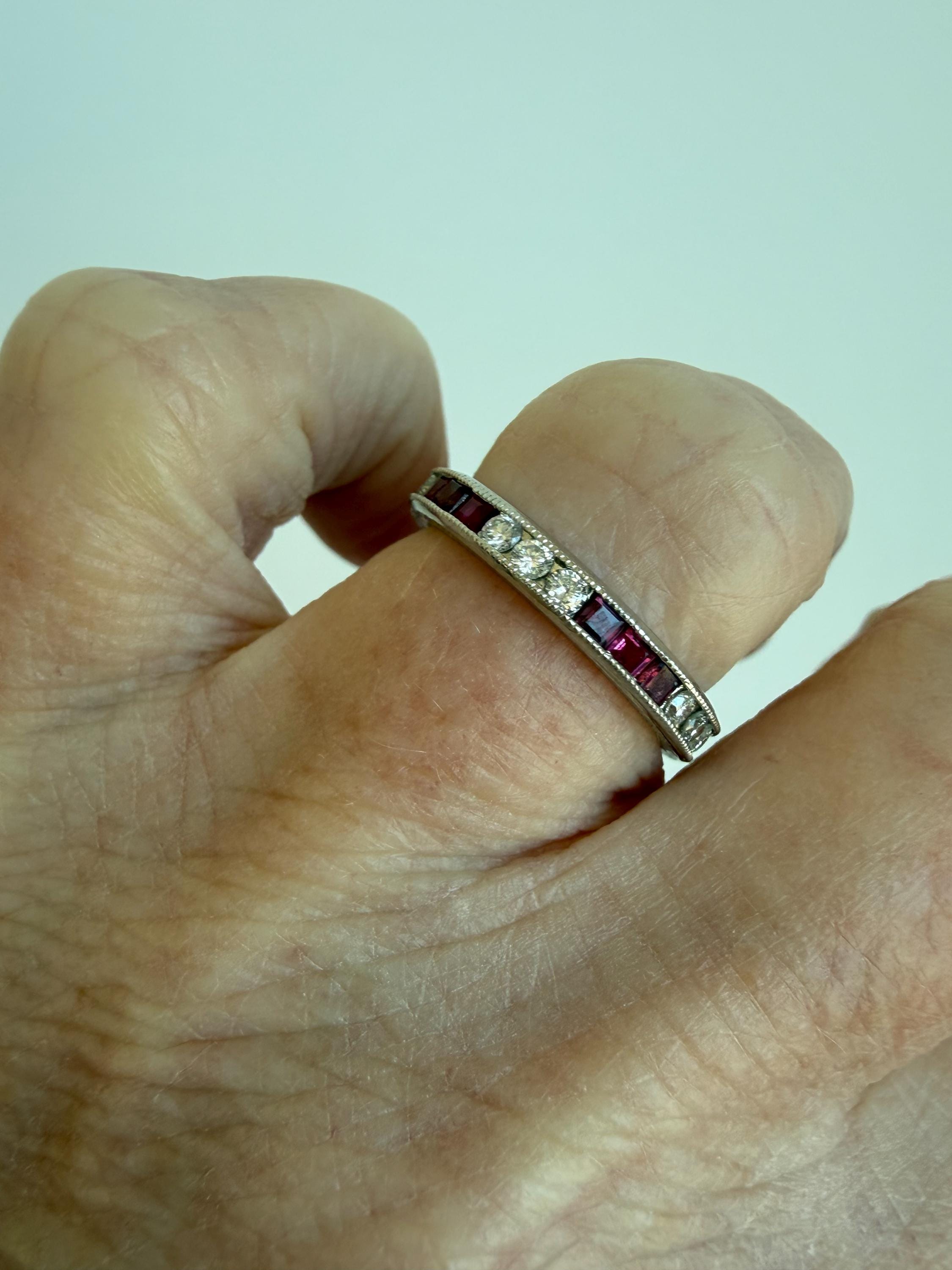 Vintage Platinum Ruby and Diamond Eternity Wedding Band - 1.80ct.