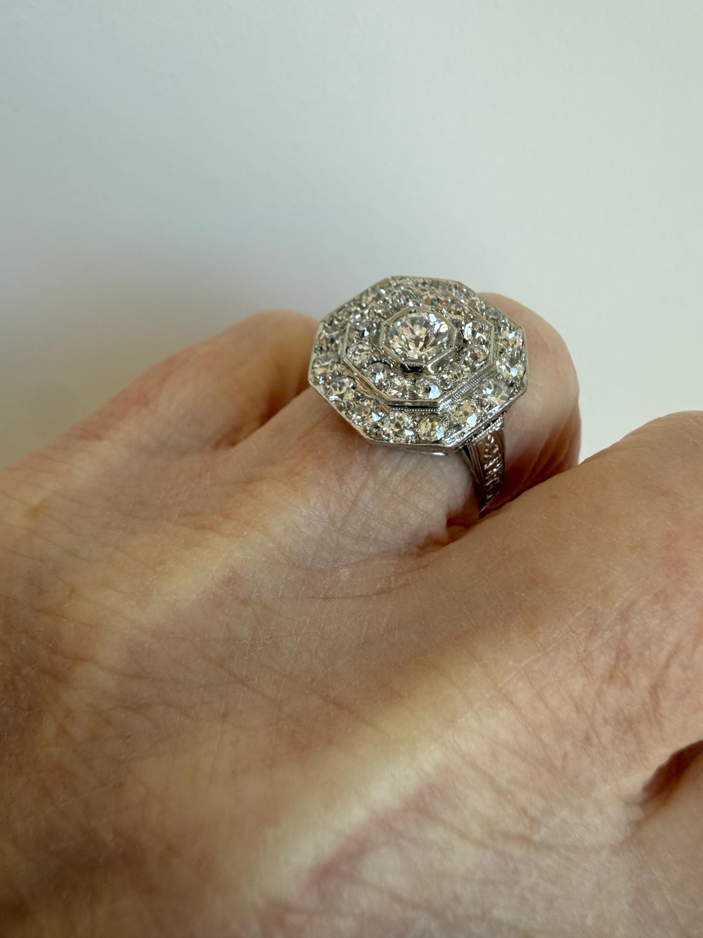 Antique Platinum Old Mine Cut Double Halo Diamond Engagement Ring - 2.69ct.
