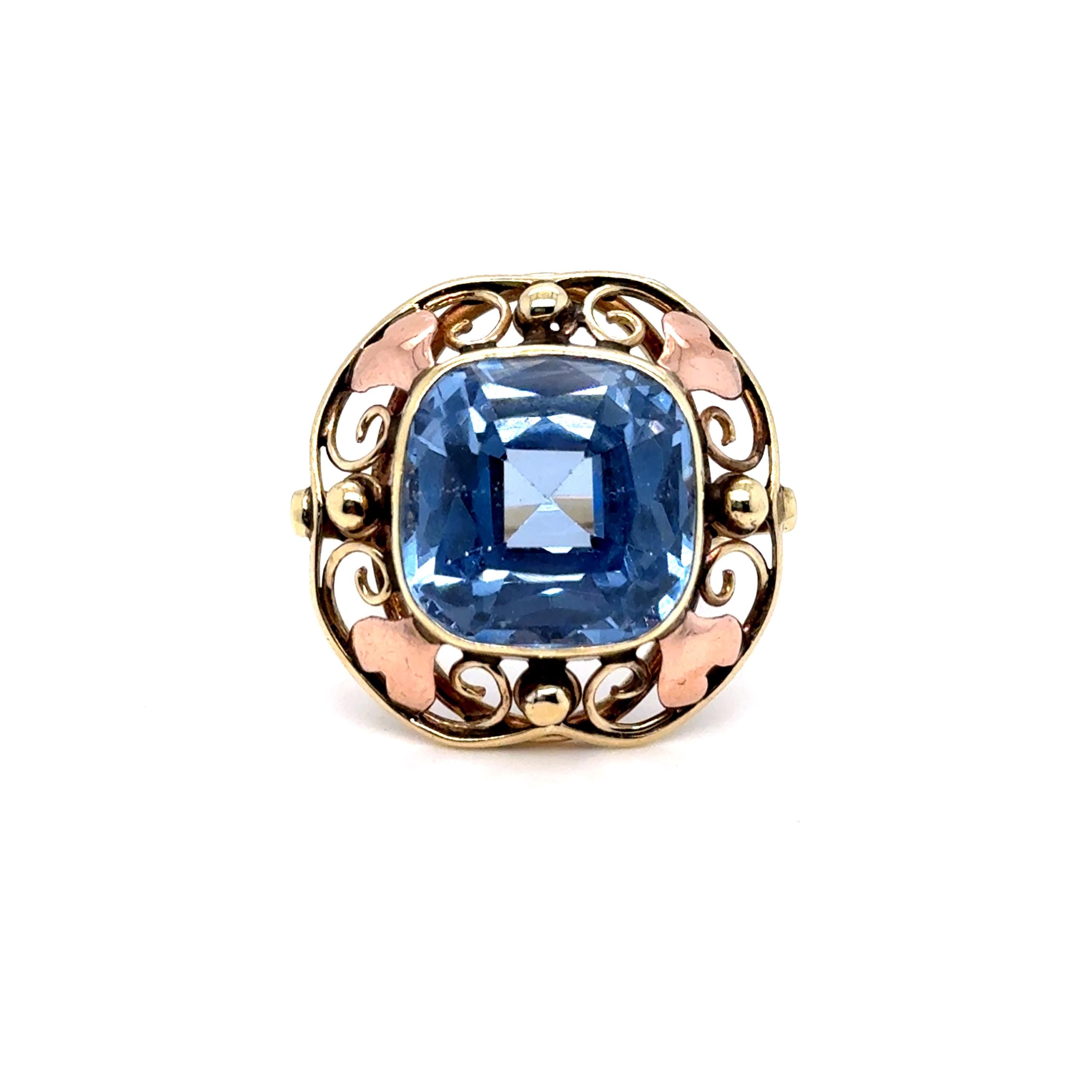 Vintage 14K Yellow and Rose Gold Blue Topaz Ring - 15.00cts - Dutch