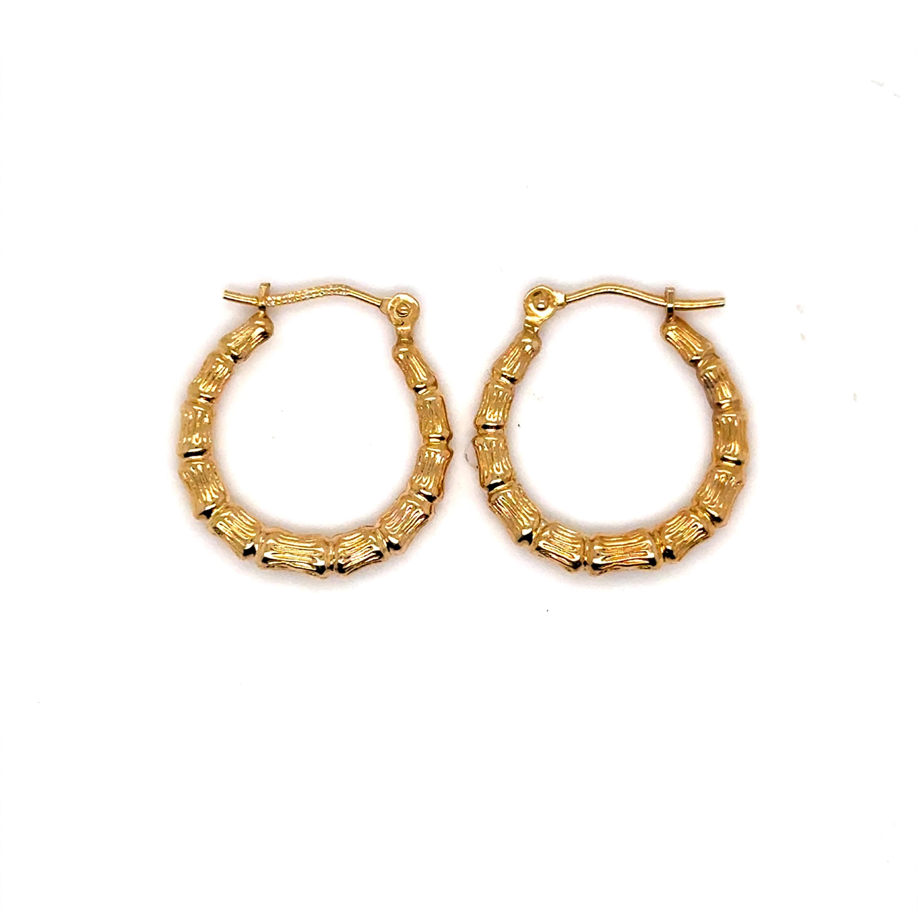 Cute Vintage 14K Yellow Bamboo Hoop Earrings.