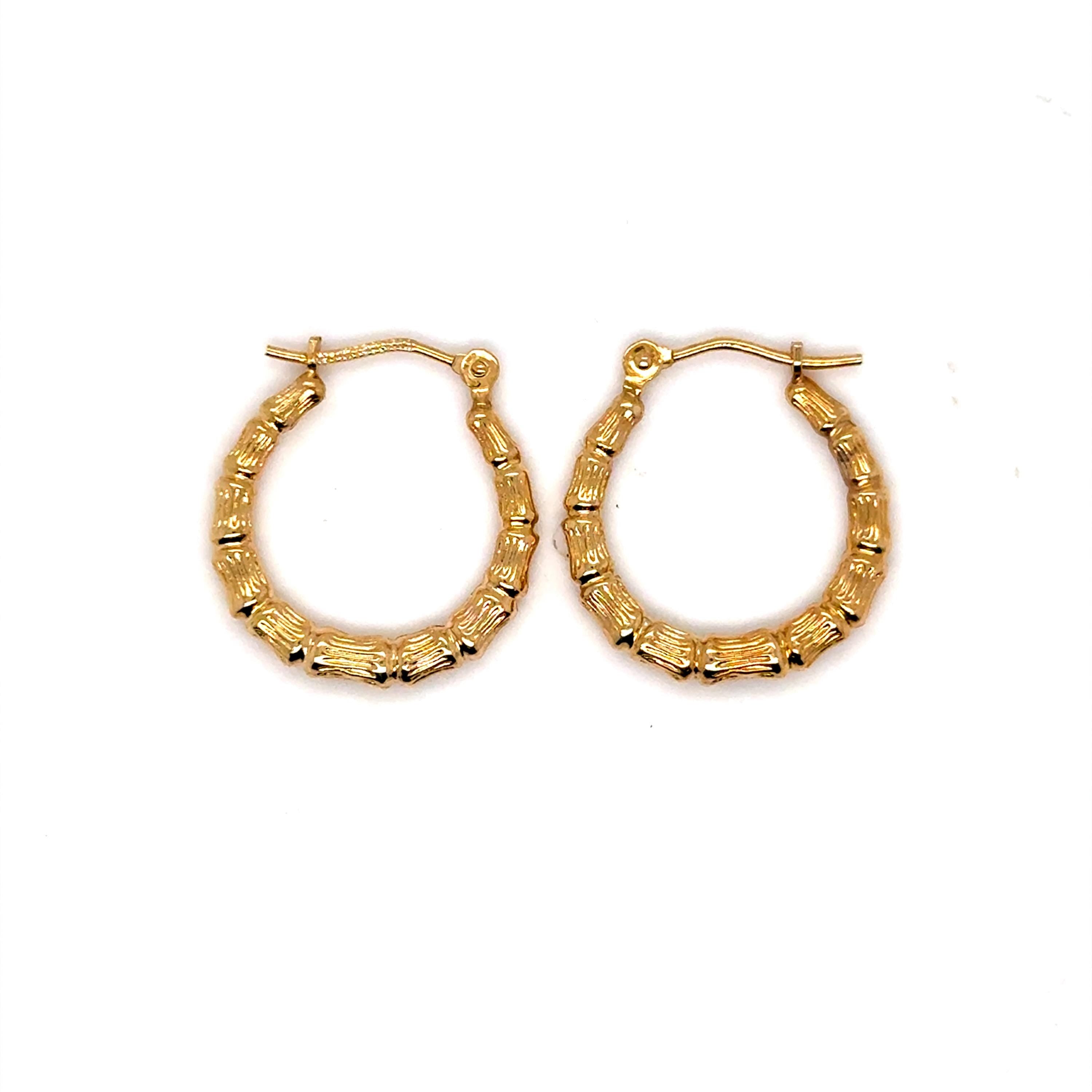 Cute Vintage 14K Yellow Bamboo Hoop Earrings.