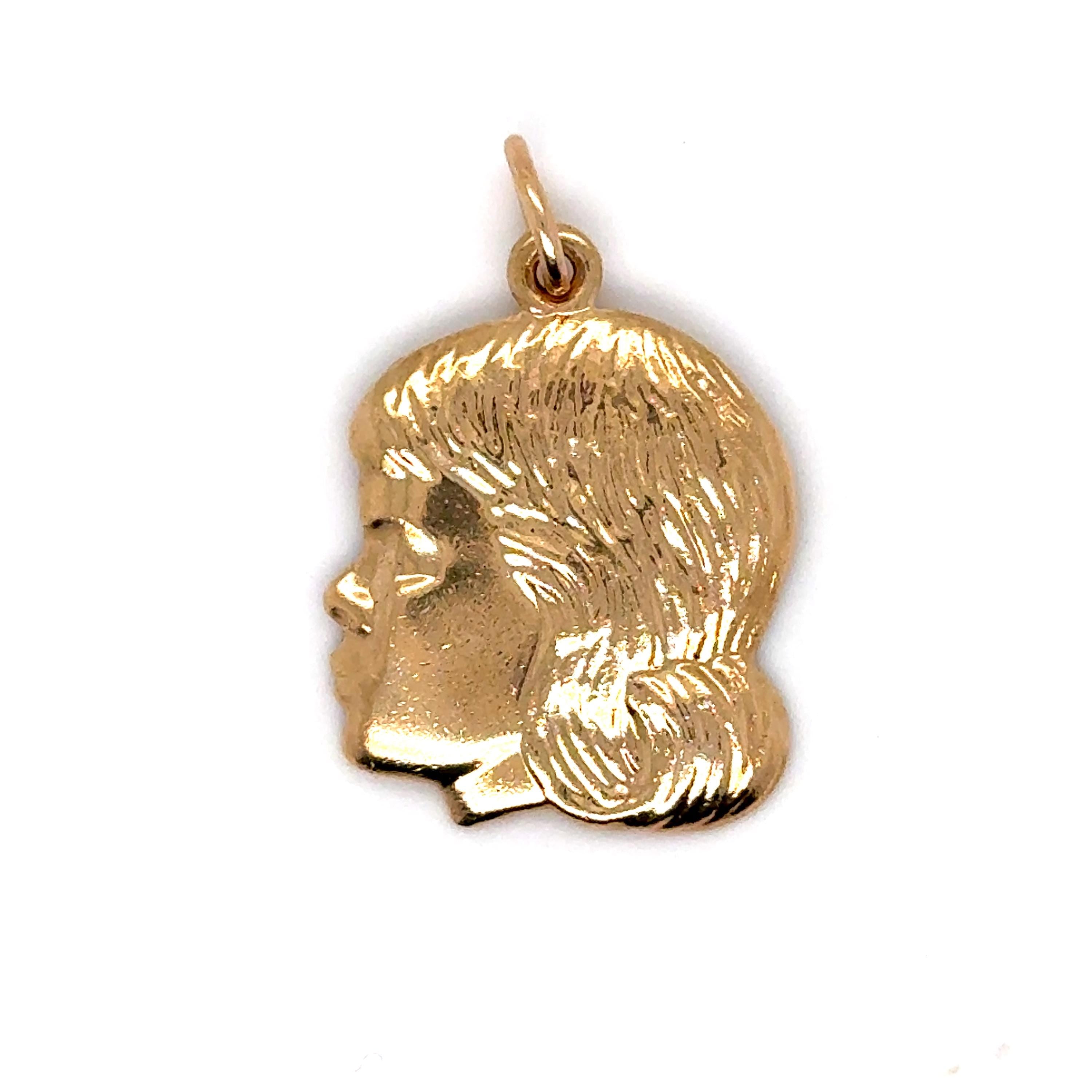 Vintage 14K Yellow Gold Large Girl Head Charm/ Pendant - Hair Down.