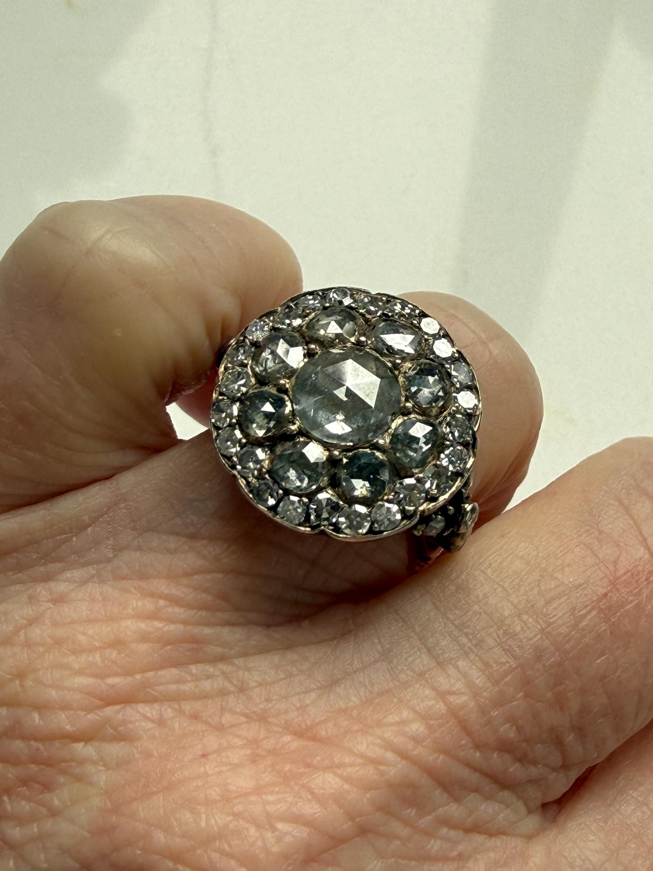 Georgian Rose Cut Diamond Ring – Antique 14K Gold, Silver Engagement Ring