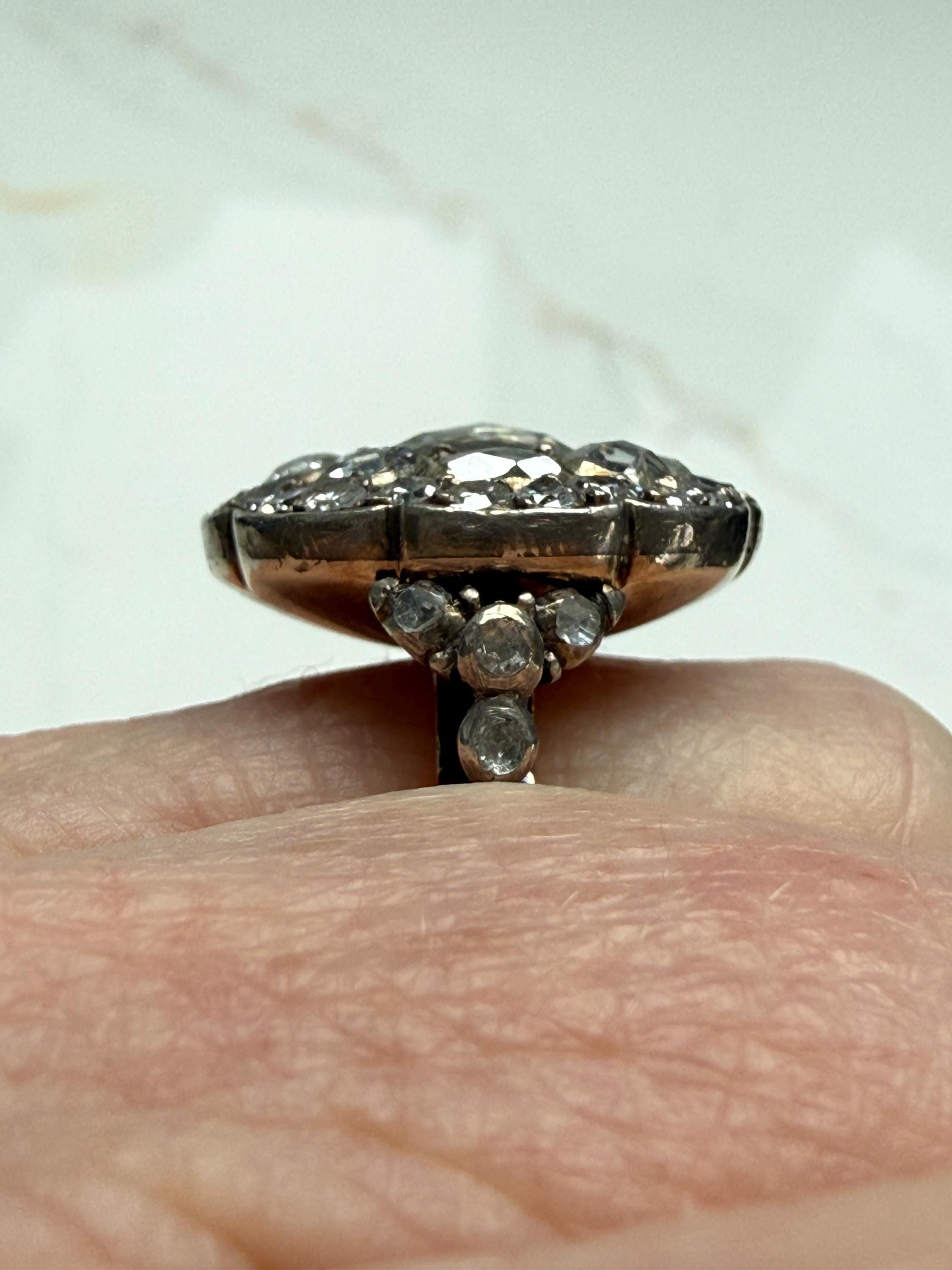 Georgian Rose Cut Diamond Ring – Antique 14K Gold, Silver Engagement Ring