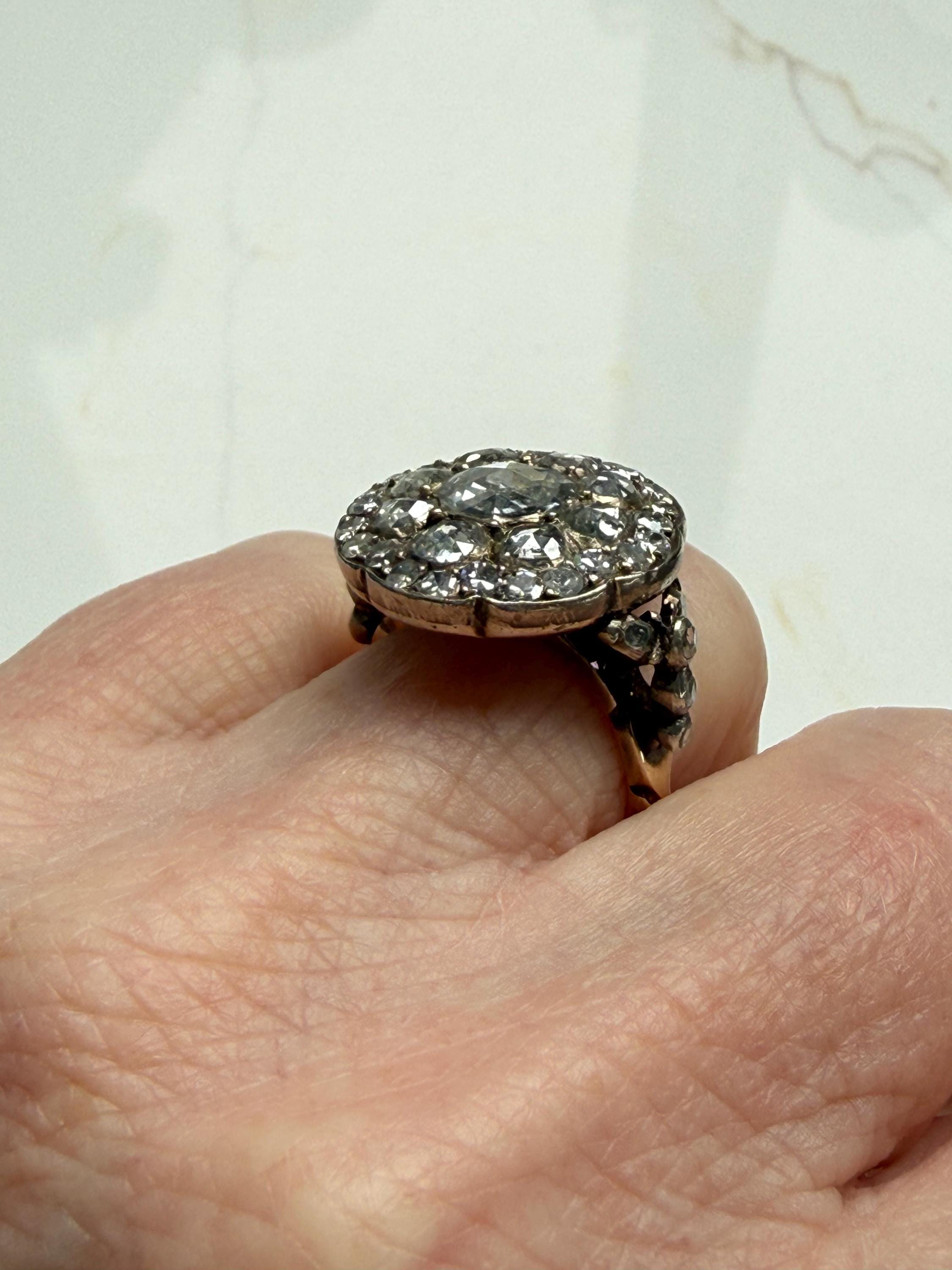 Georgian Rose Cut Diamond Ring – Antique 14K Gold, Silver Engagement Ring
