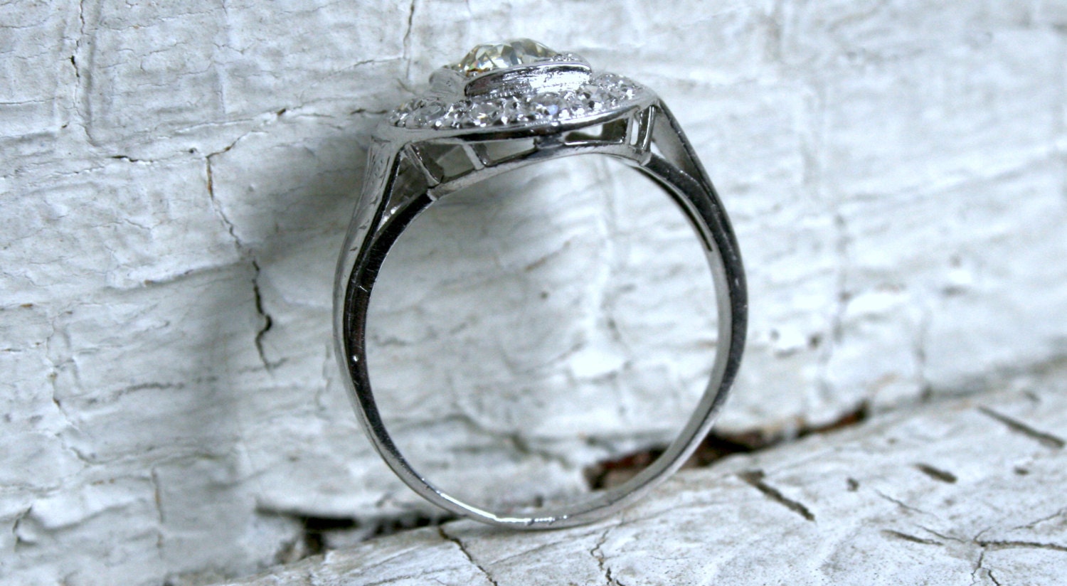 Fabulous Antique Platinum Diamond Cluster Engagement Ring - 0.96ct.
