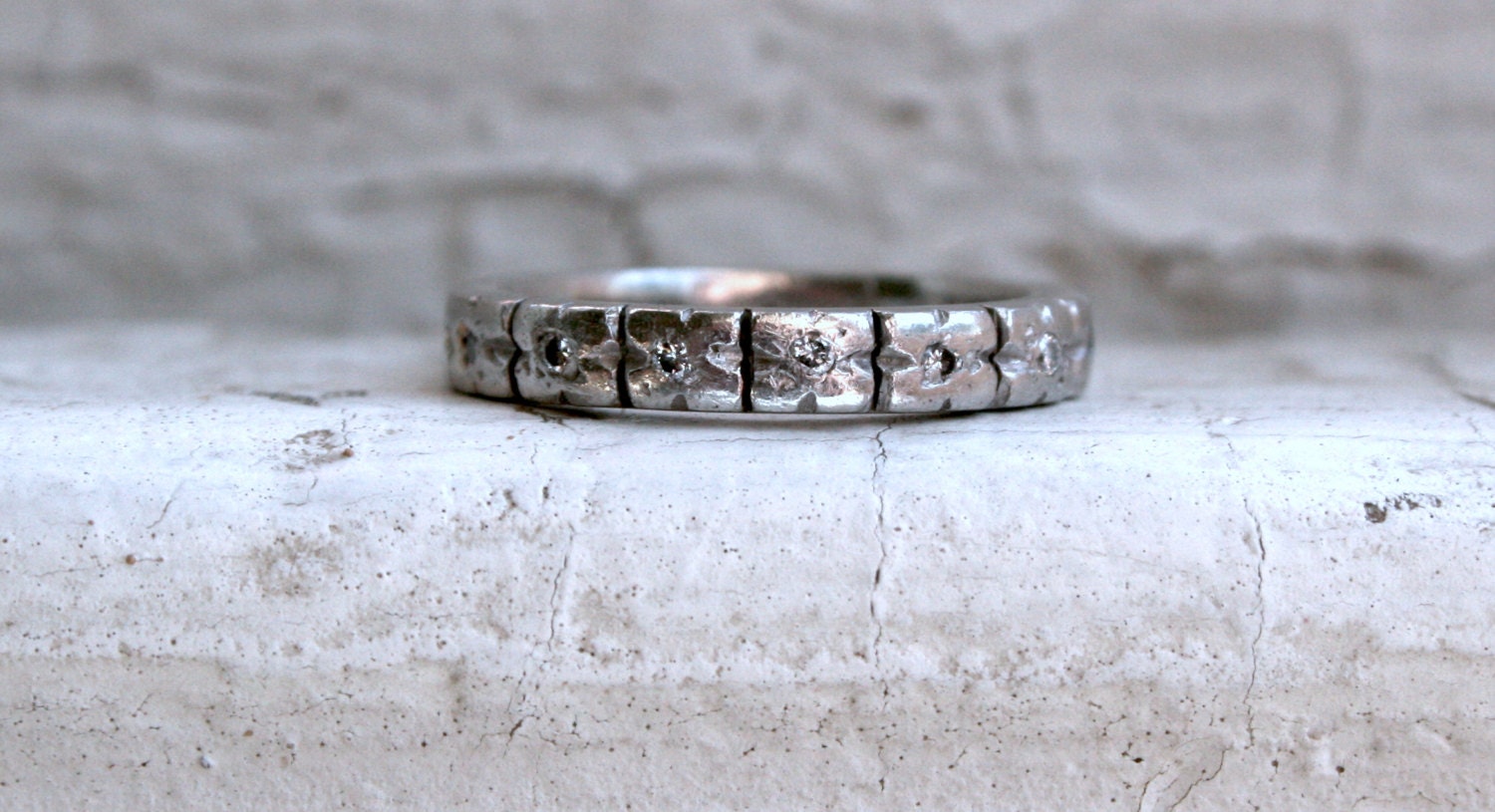 Lovely Vintage Diamond and Floral Bloom Eternity Platinum Wedding Band - 0.30ct.