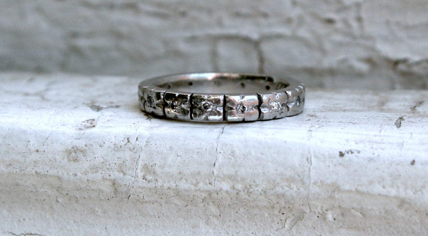 Lovely Vintage Diamond and Floral Bloom Eternity Platinum Wedding Band - 0.30ct.