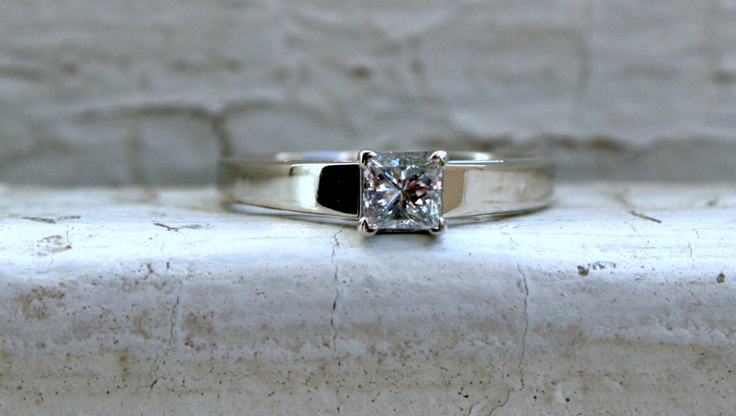 Traditional Vintage Princess Cut Diamond Solitaire Engagement Ring by Magic Glo.